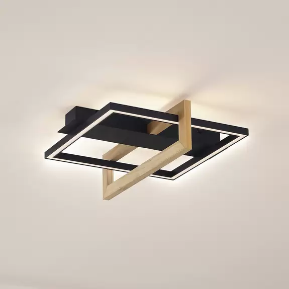 Lampenwelt Lindby LED-Deckenleuchte Holamu, 40 cm, Holz