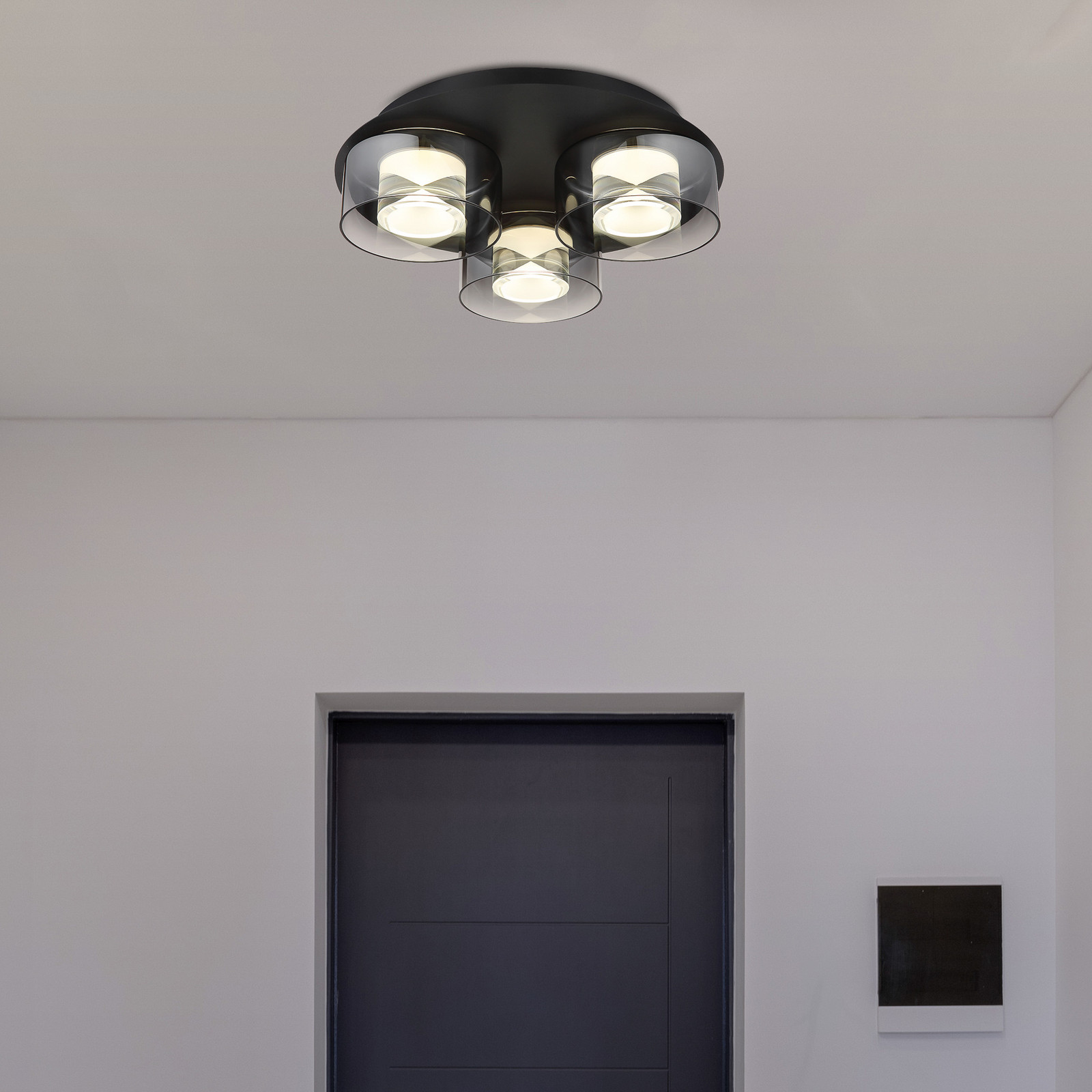 Globo Belinda plafonieră LED Ø 38 cm gri fum 3 becuri sticlă - Camera de zi / sufragerie - gri fumuriu transparent negru