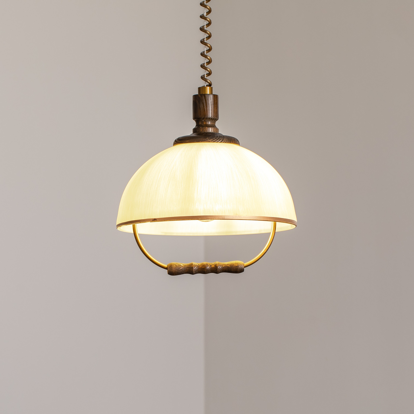 Lamkur Lighting Lampă suspendată Ilsa alb/auriu Ø 30 cm reglabilă pe înălțime - Bucătărie - Casă de țară / Rustic - alb auriu - Sticlă
