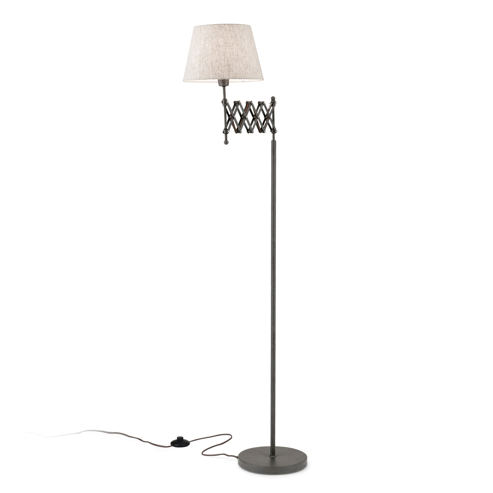 Factory floor lamp with linen lampshade