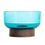 Artemide Bontà glass bowl, wooden base, turquoise