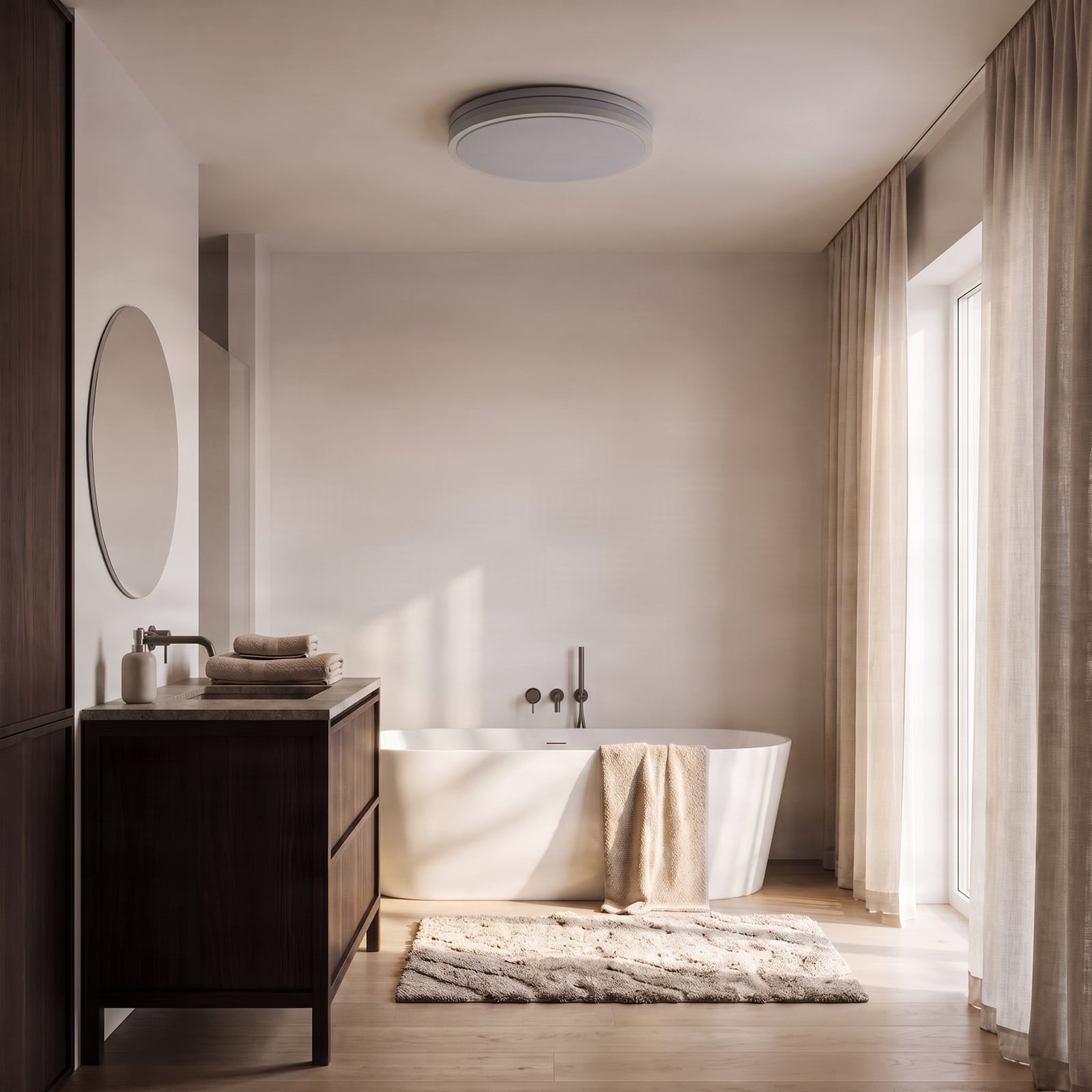 Arnim LED plafondlamp, wit, kunststof, Ø 49cm, IP44