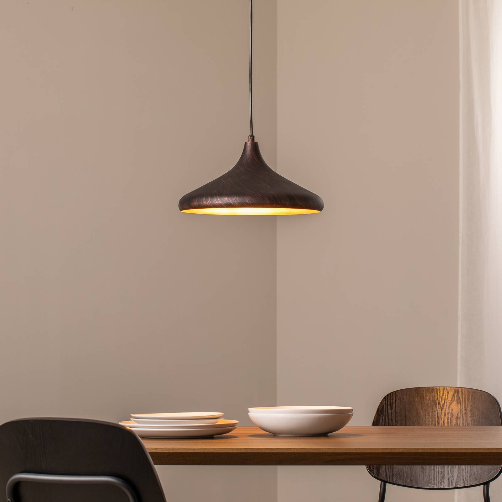 Hängeleuchte Barek, schwarz/gold, Ø 34 cm, Metall, E27 günstig online kaufen