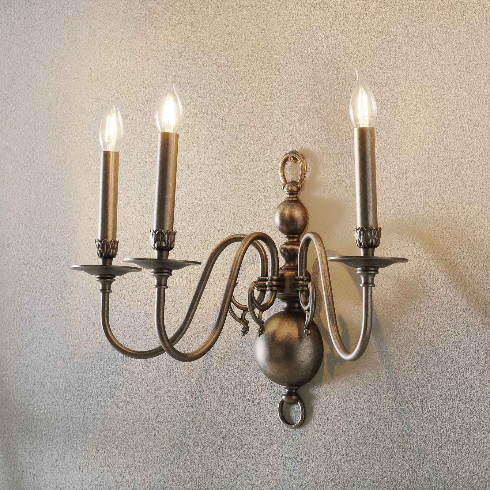 RIPERLamP Antique 3-bulb wall light HOLANDESAS, for Living / Dining Room, metal, E14, 40 W, energy efficiency: A++, W: 60 cm, H: 40 cm