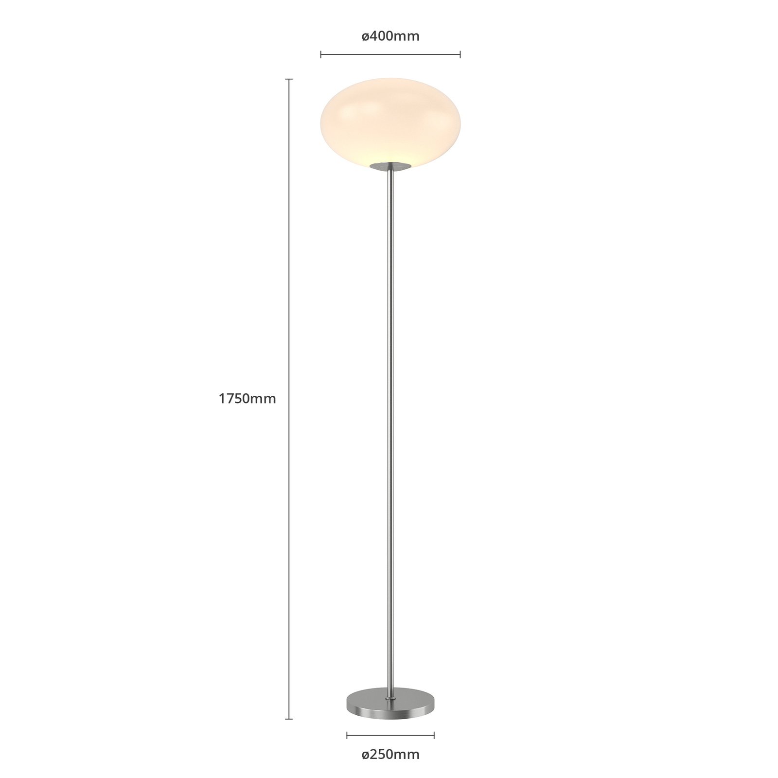 Lindby Stehlampe Sonika, 175 cm, nickelfarben, Glas, E27