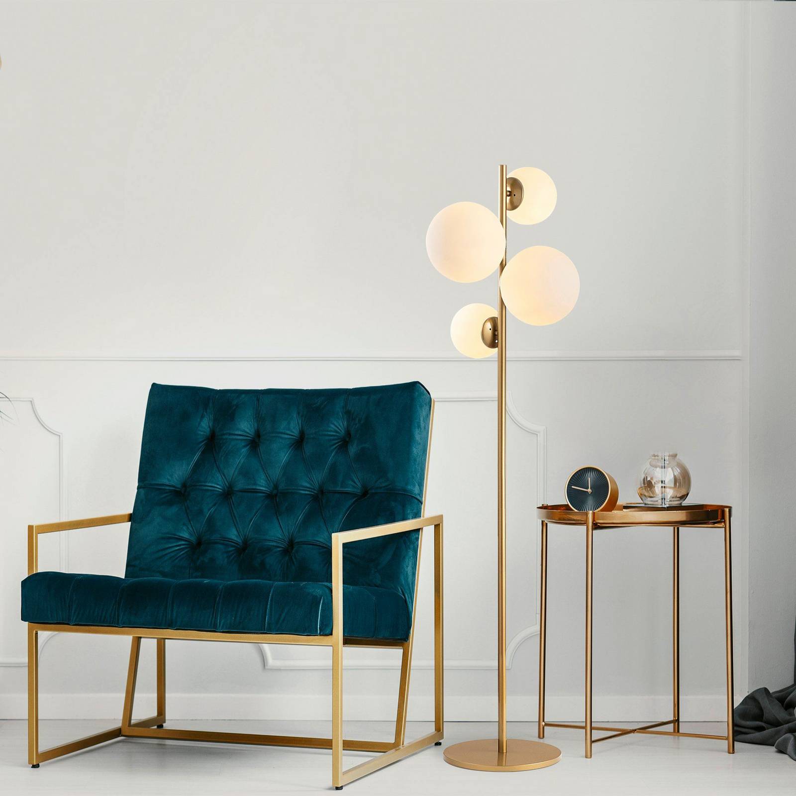 Stehleuchte Fazli, goldfarben, Glas/Metall, Höhe 162 cm, E14 günstig online kaufen