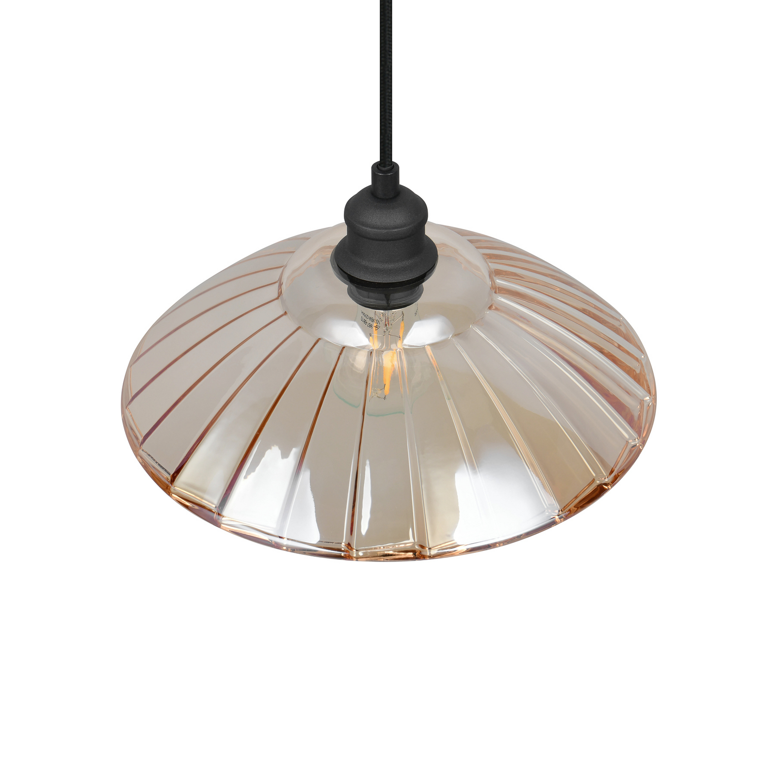 Висяща лампа Eluna, кехлибар/черно, Ø 30 cm, стъкло/метал, 1-светлинна.