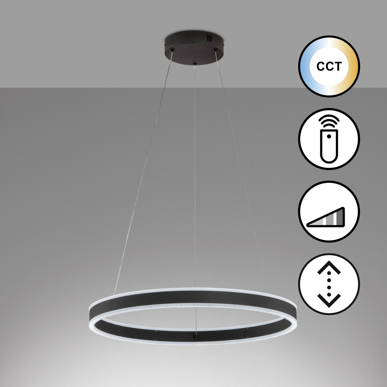 LED hanglamp Sirko, Ø 60 cm, zandzwart, metaal, CCT