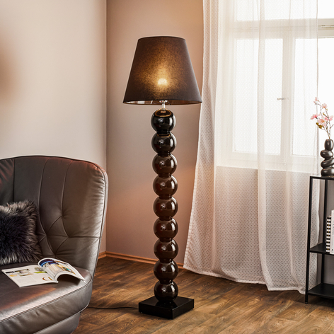 Lampa stojąca Fulda, szklany dekor, czarna