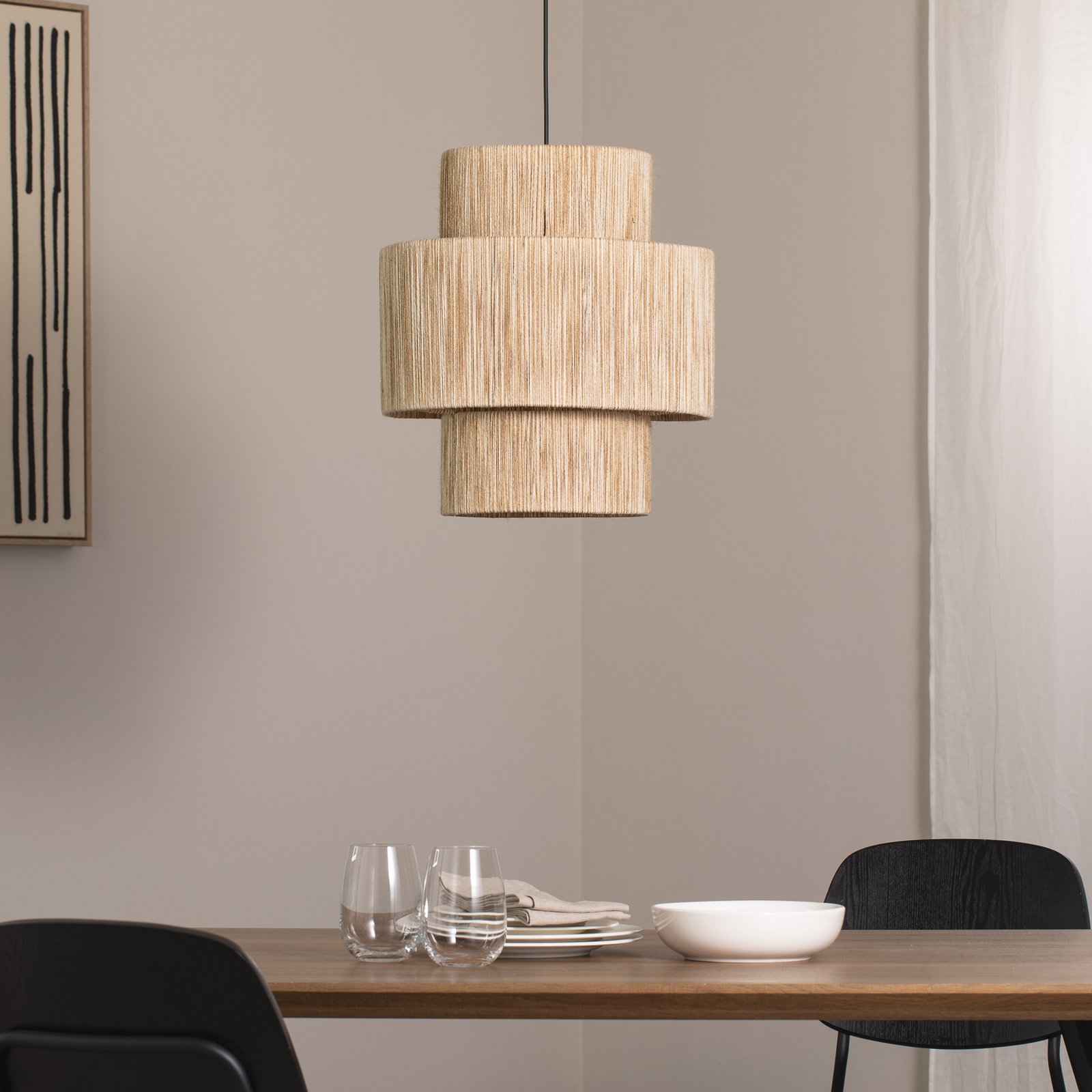 Hanglamp Sahra, bruin, kabel, Ø 39 cm, dubbele kap Hanglamp Sahra, bruin, kabel, Ø 39 cm, dubbele kap