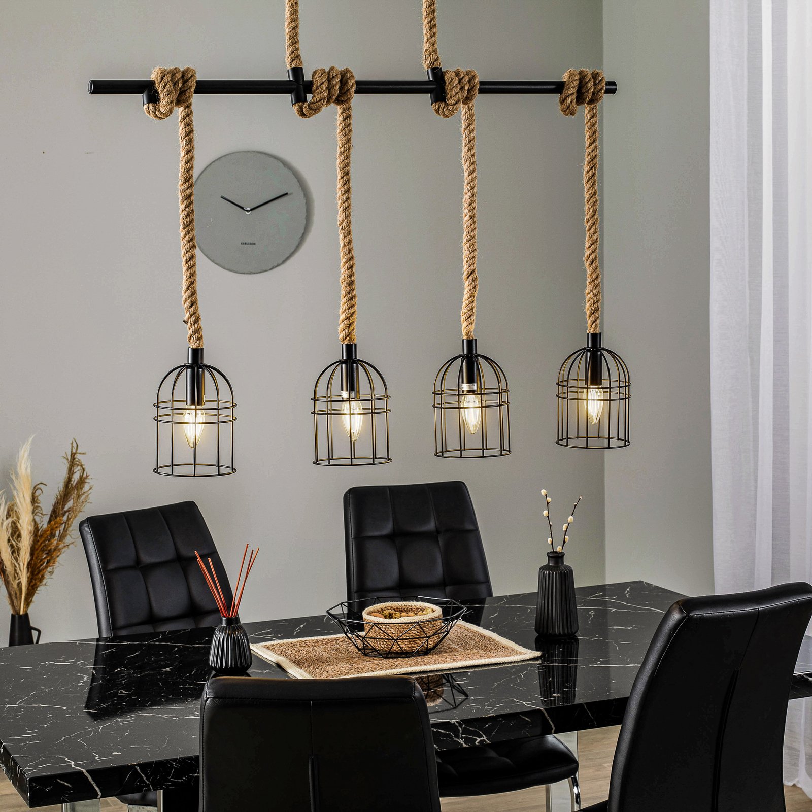 Lindby Kaya hanglamp met touwophanging 4-lamps