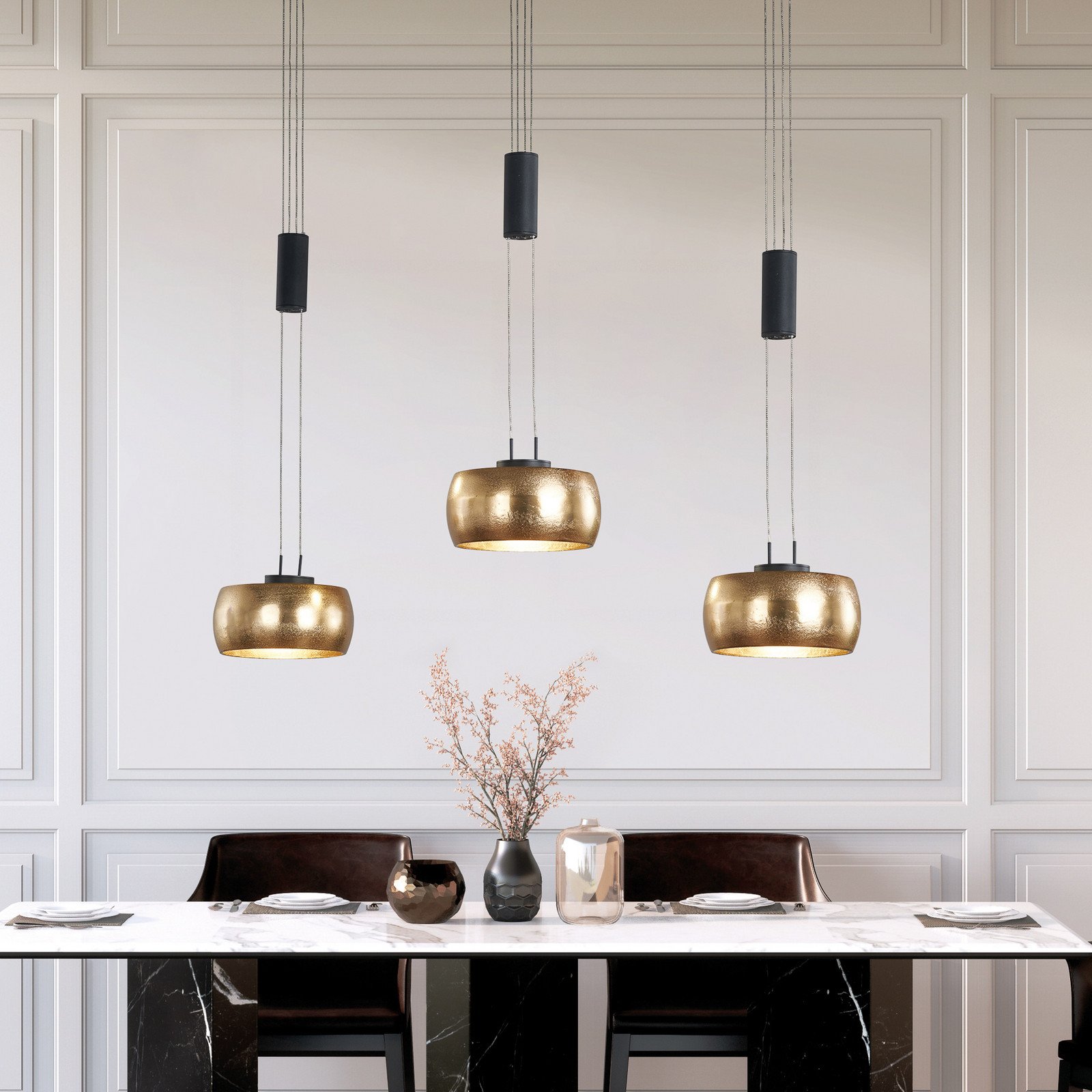 FISCHER & HONSEL Lampă suspendată LED Colette 3 becuri auriu/negru - Camera de zi / sufragerie - Modern - auriu negru - Metal