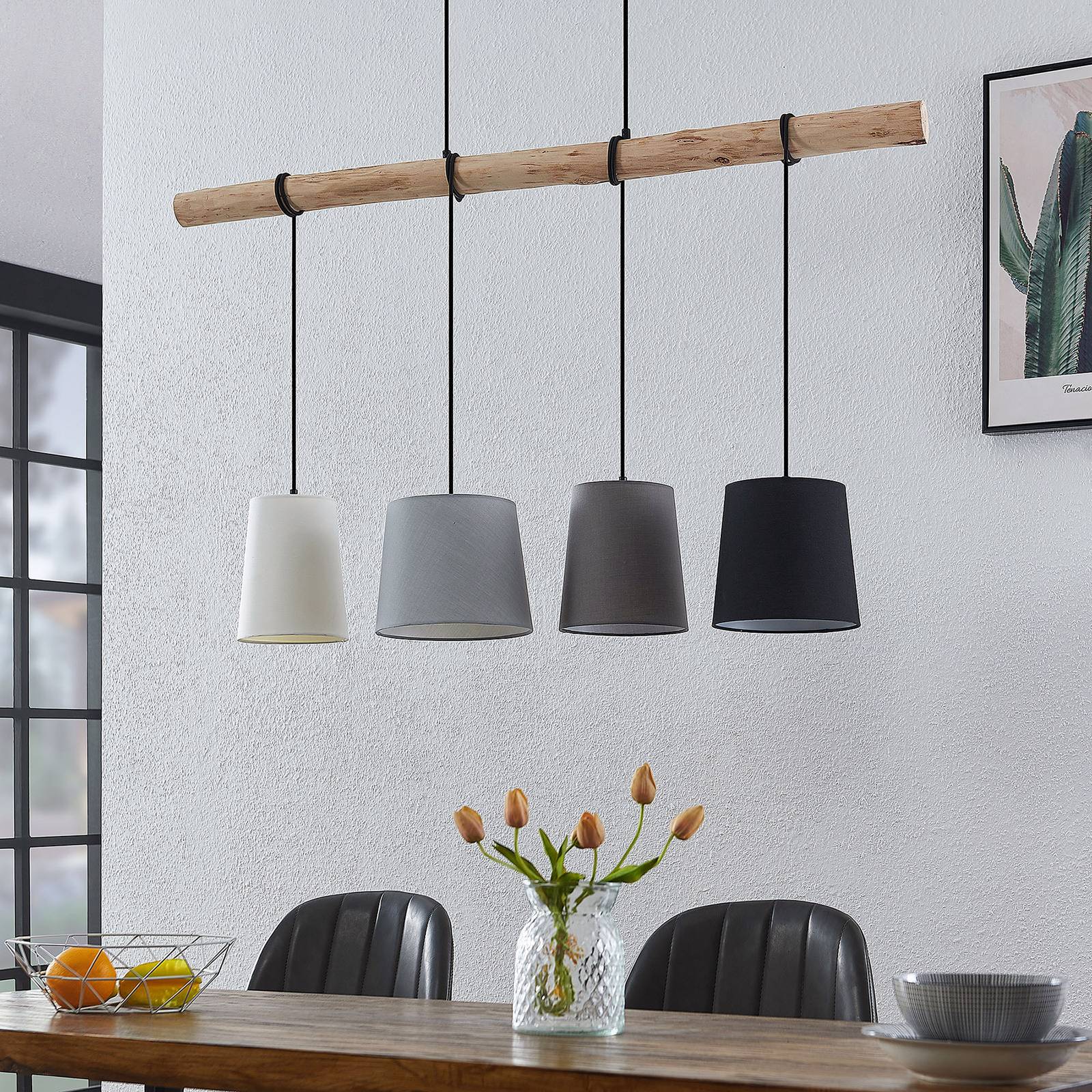 Lampa wisząca Lindby Hinai, czarny/szary/biały, tekstylna, 116 cm