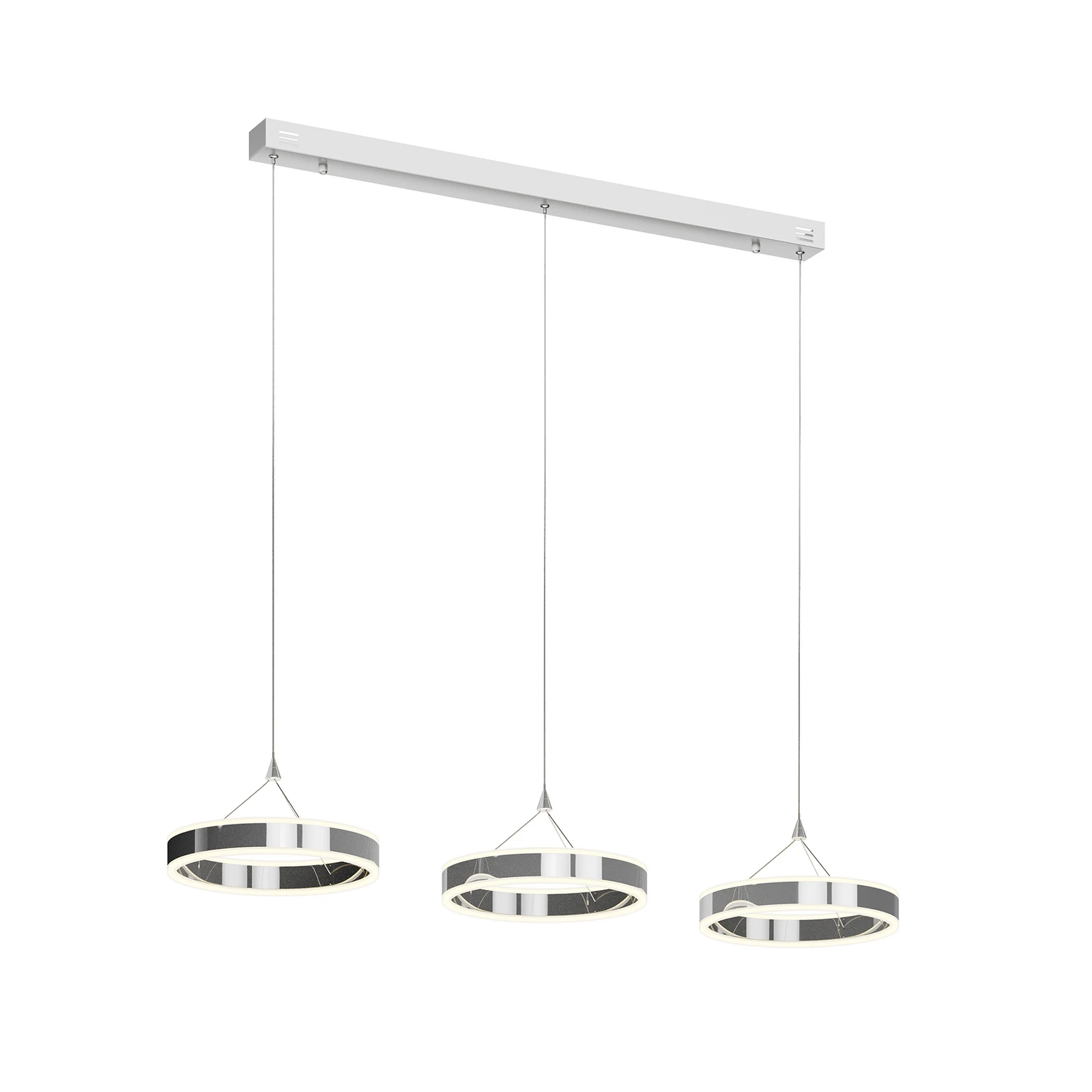 Lucande Suspension LED Lyani, 115cm, à 3 lampes, chrome, intensité variable