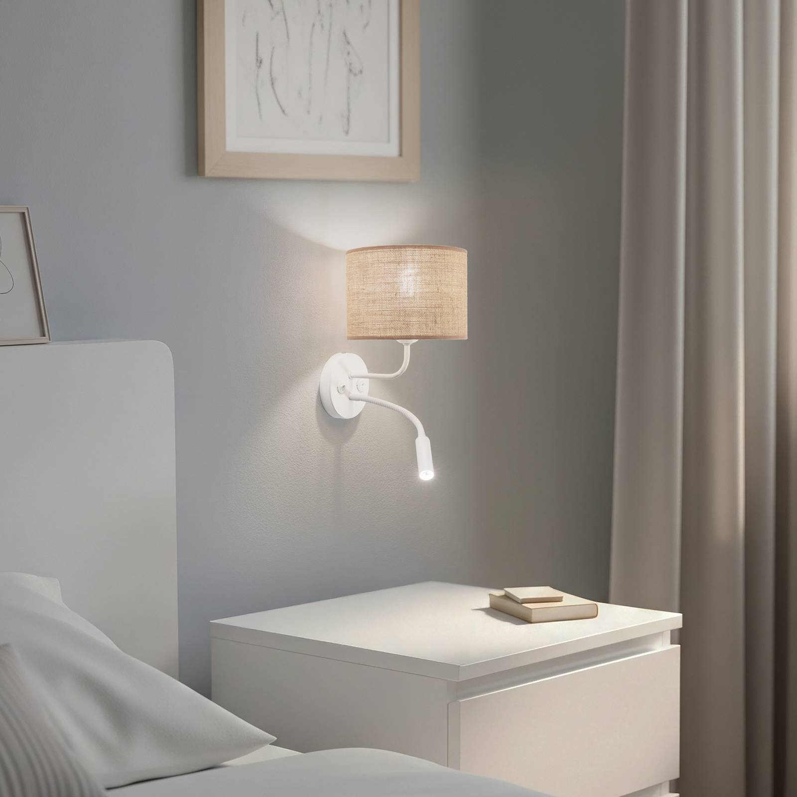 Wandleuchte Jute, braun/weiß, Stoff, Leselicht günstig online kaufen