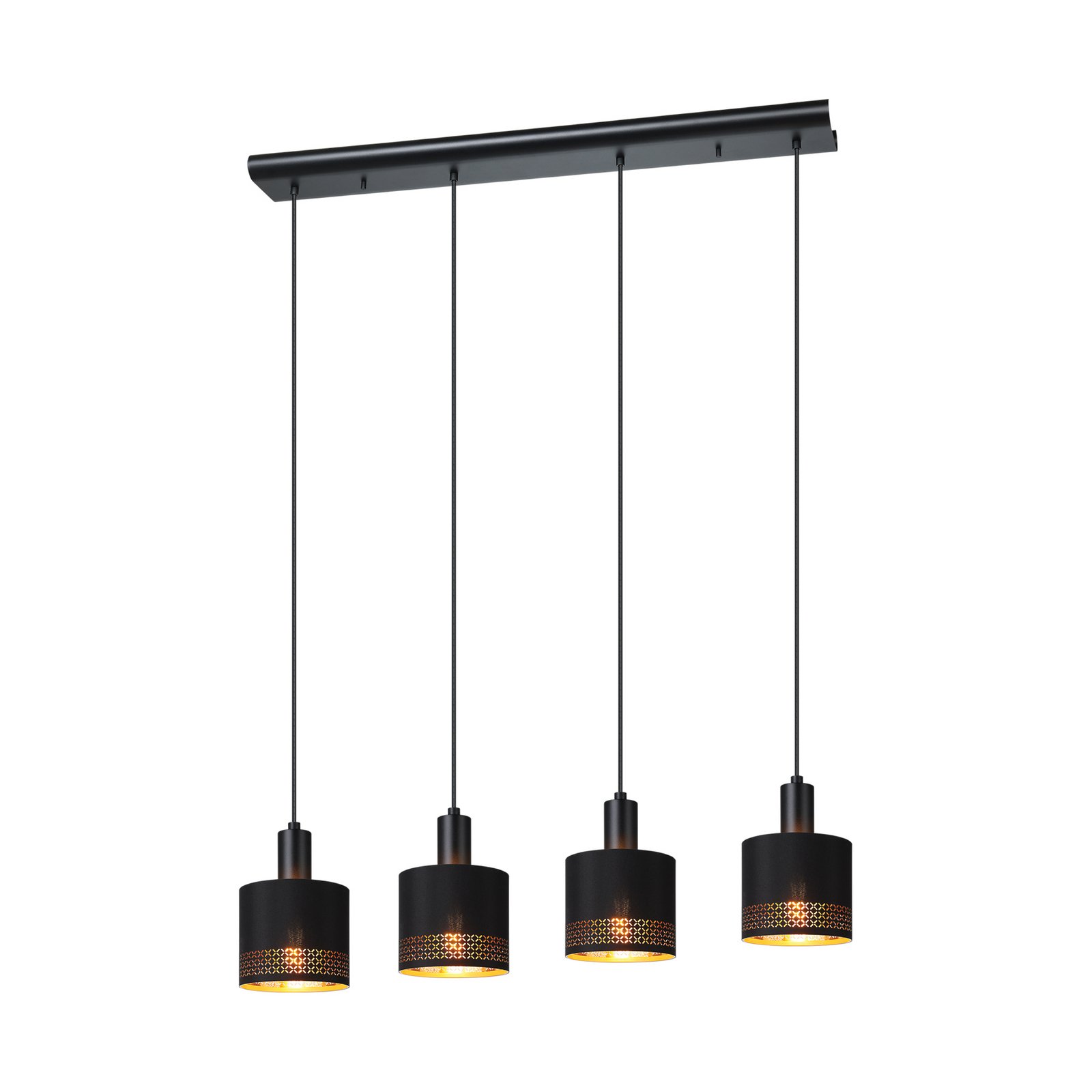 Hängeleuchte Esteperra, schwarz/gold, vierflammig