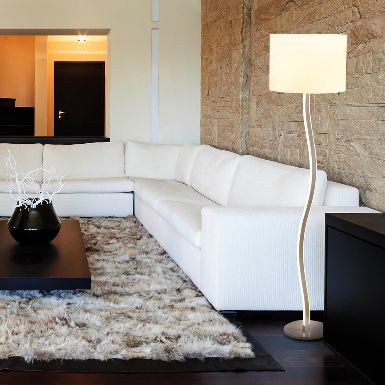 Näve Lampă de podea Maren cu LED-uri formă curbată - Camera de zi / sufragerie - modern - crom alb - Metal