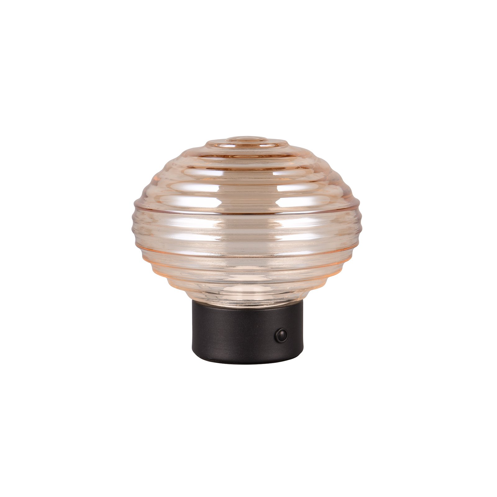 Earl lámpara de mesa LED recargable, negro/ámbar, altura 14,5 cm, cristal
