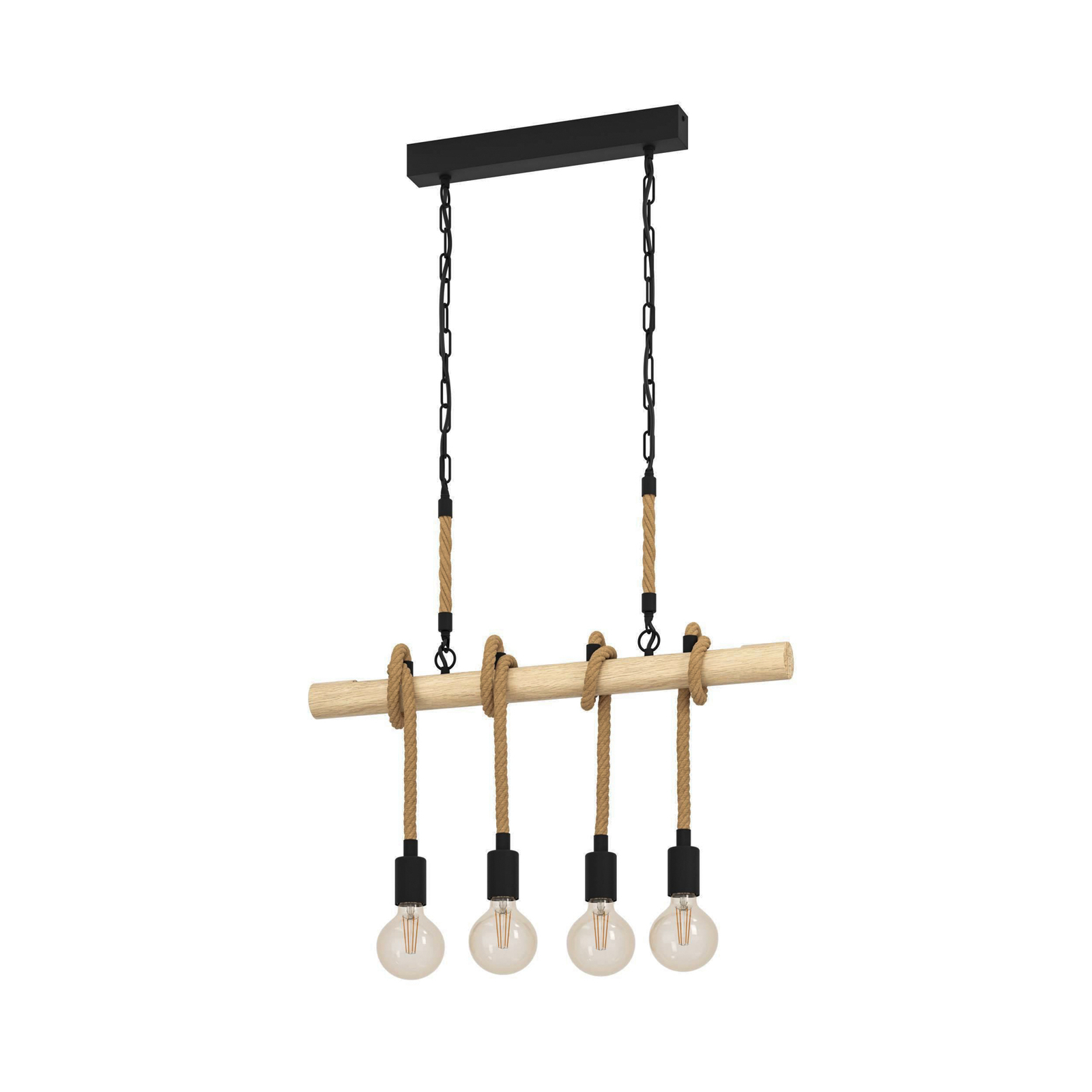Youngstown hanglamp, lengte 70 cm, zwart/bruin, 4-lamps.