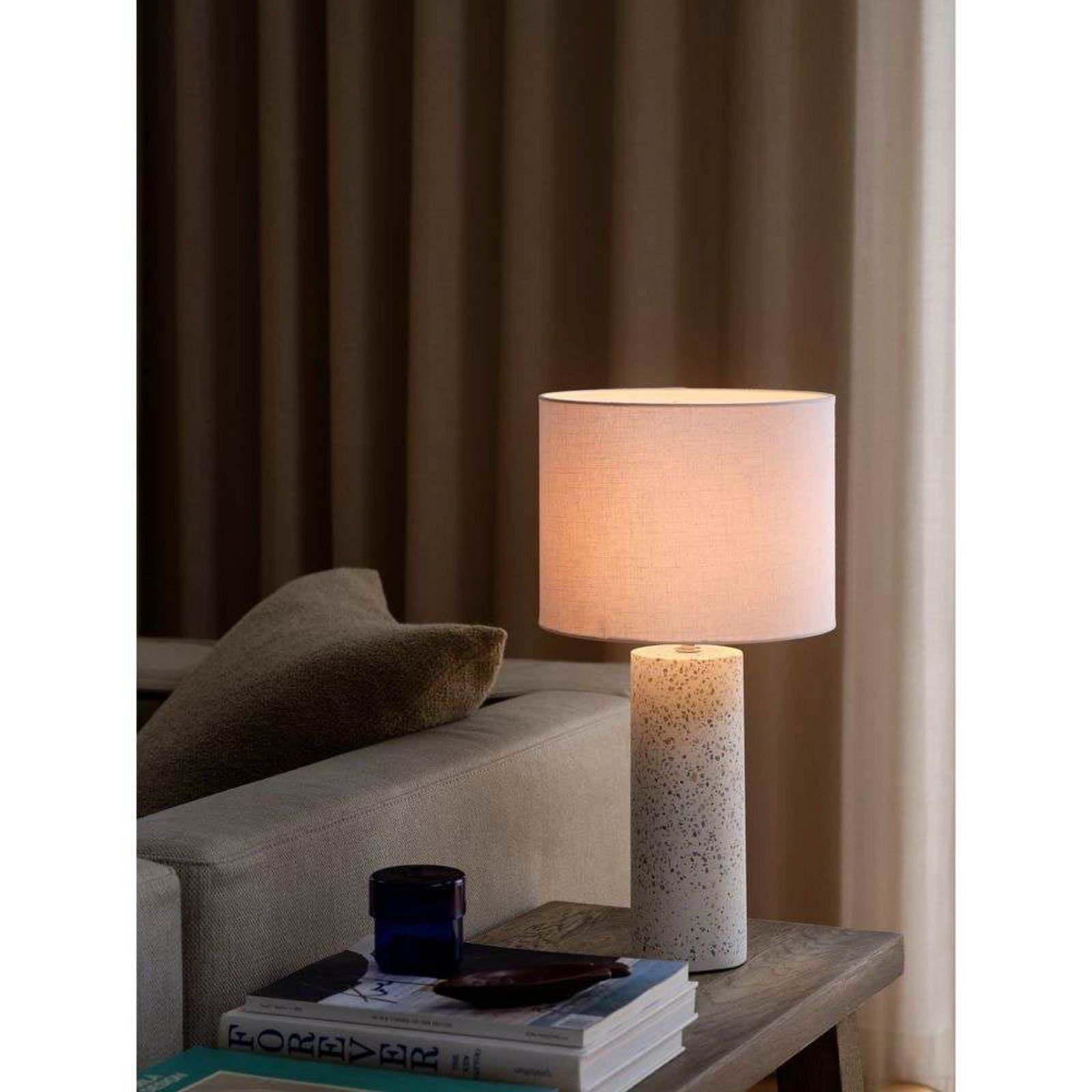 Candeeiro de mesa Antiga, branco, altura 50 cm, tecido/pedra