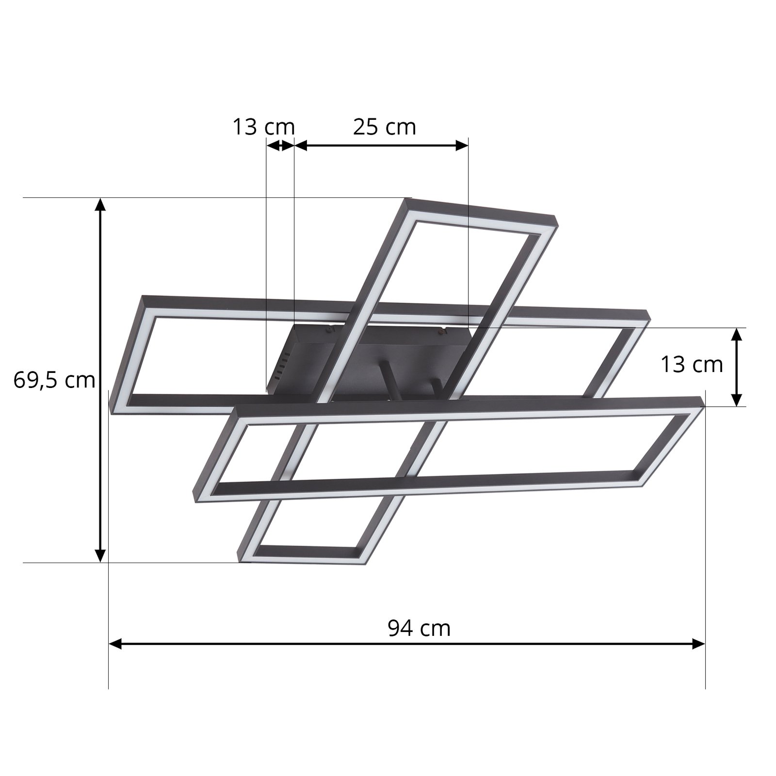 Lucande LED-kattovalaisin Tjado, suorakaiteen muotoinen, 3-valoisena