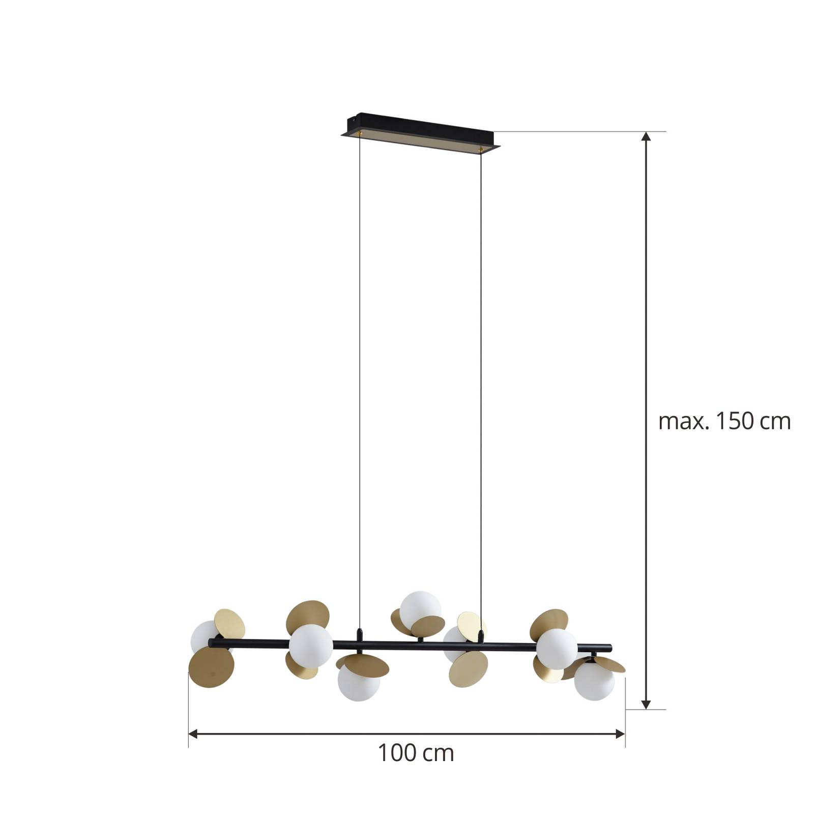 Lampa wisząca Lucande LED Pallo, 7-punktowa, czarny/złoty, szkło