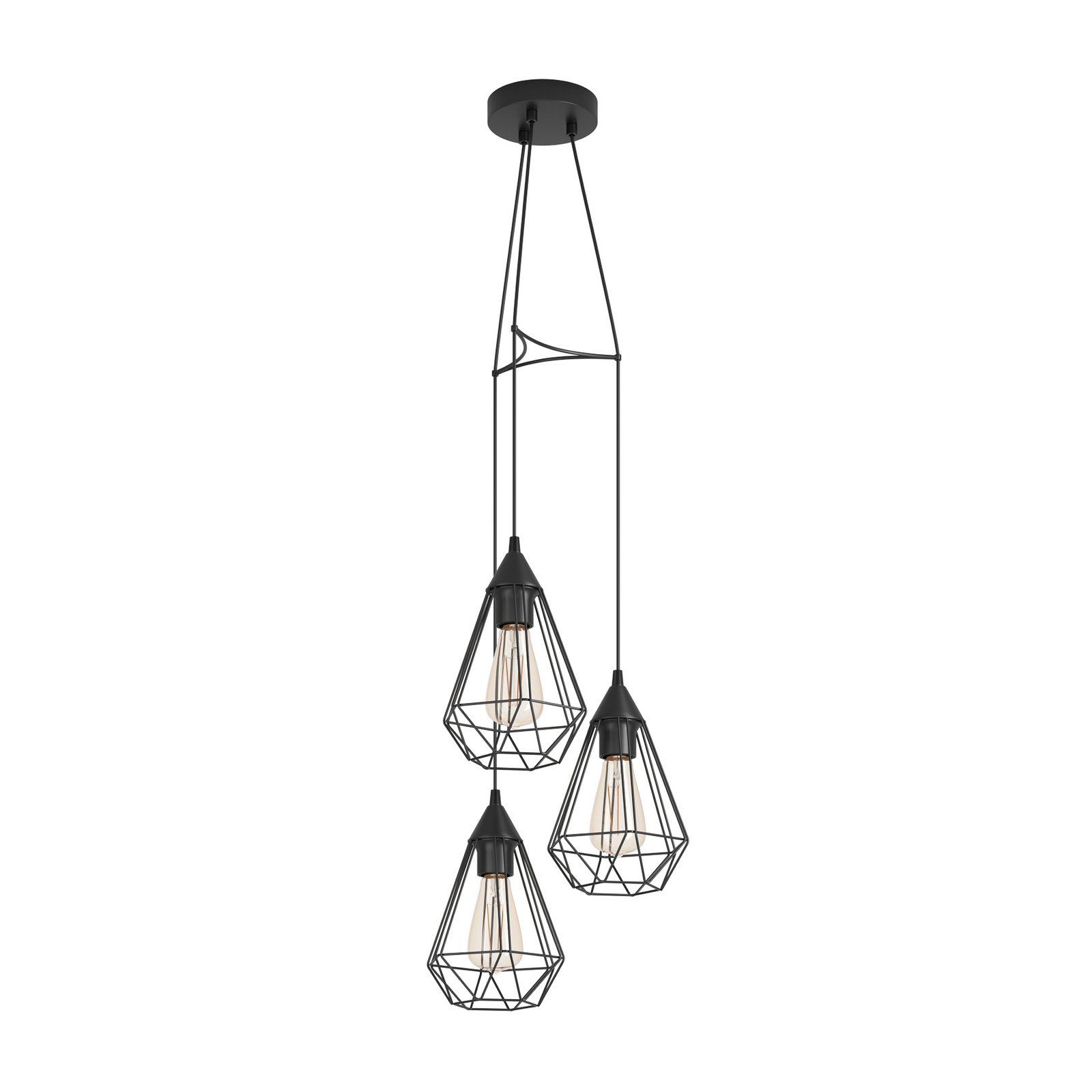 3-bulb vintage pendant light Tarbes in black