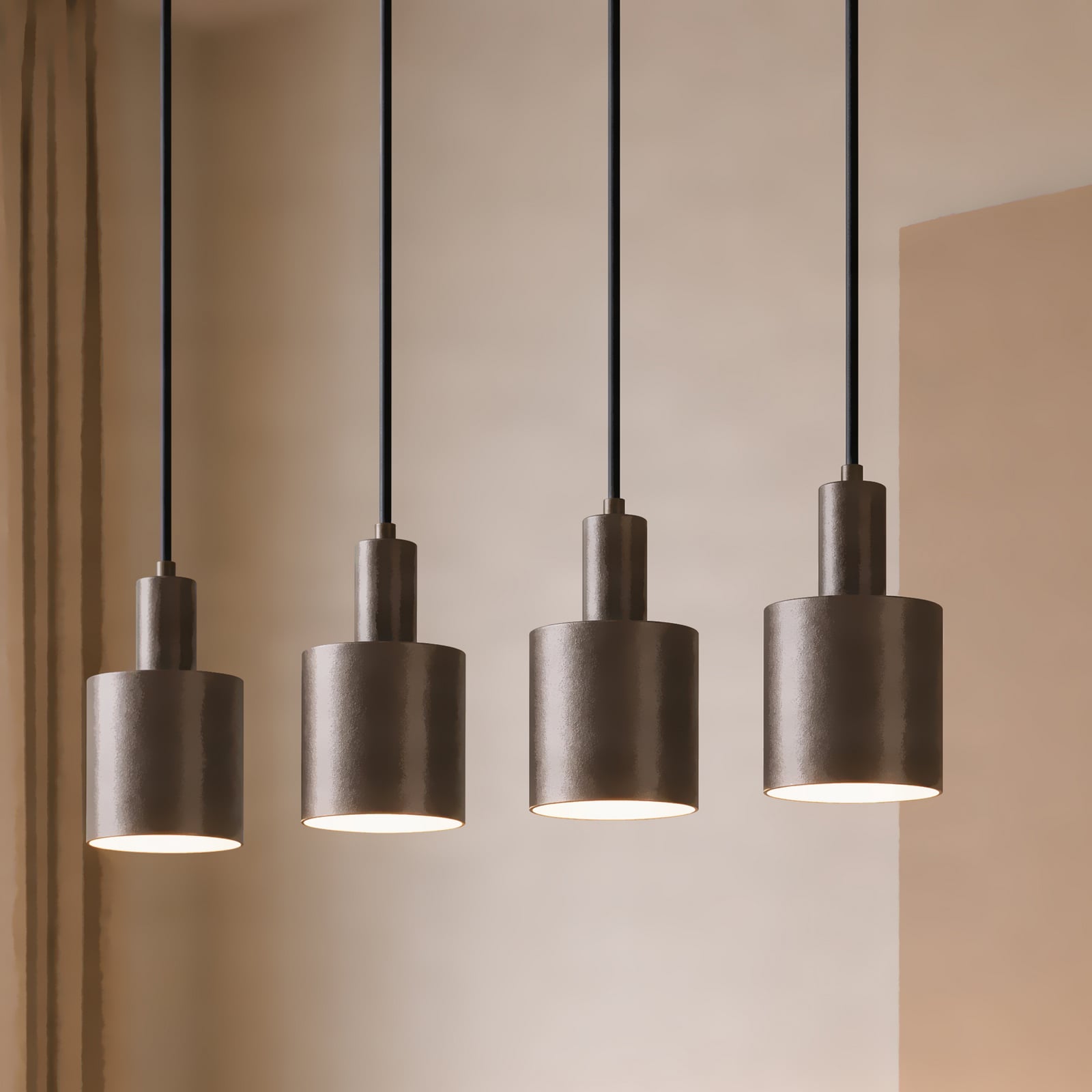 Lindby Ovelia pendant light, brown, 4-bulb, metal, E27