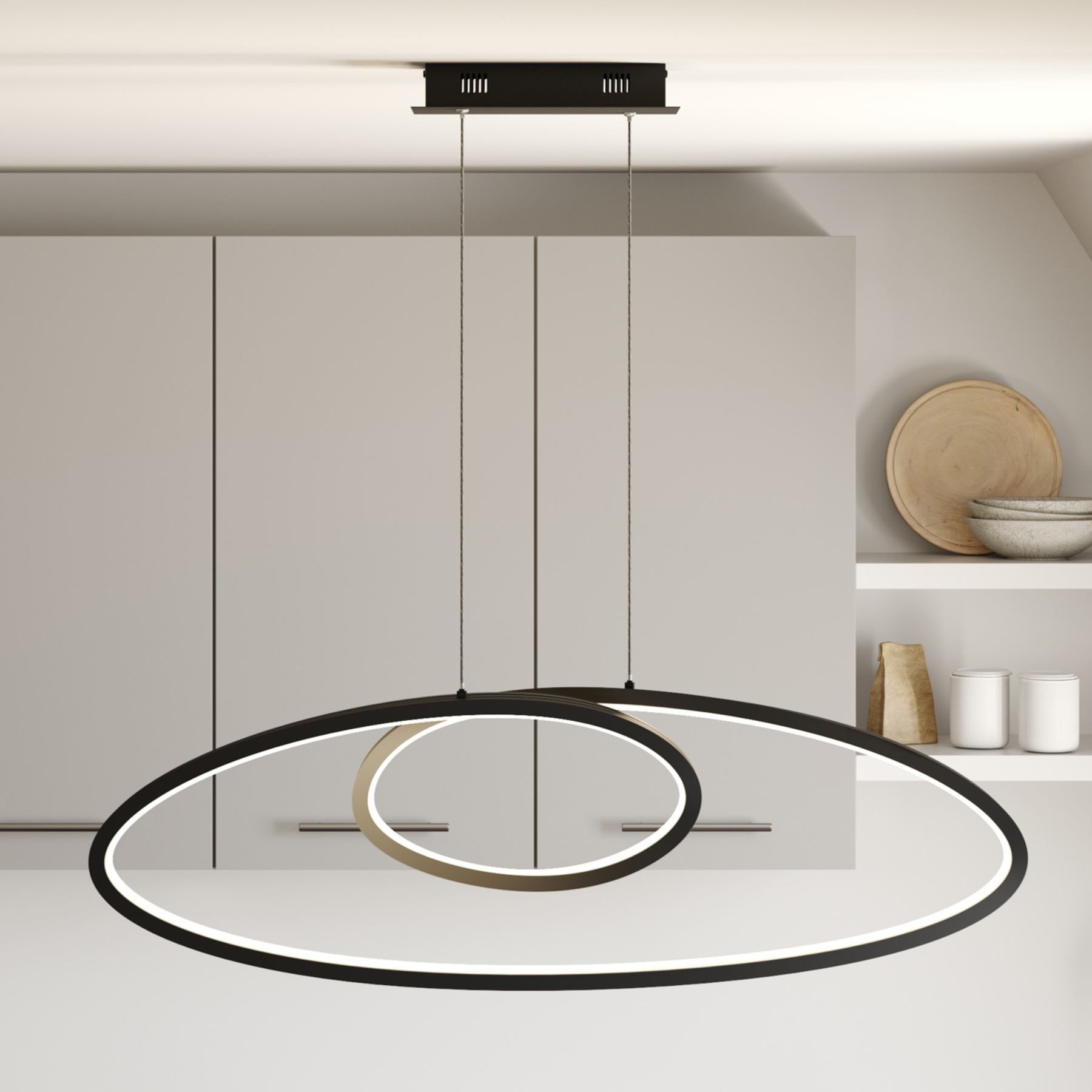 Lucande Bronwyn LED hanging light, for Living / Dining Room, iron, aluminium, silicone, 44 W, energy efficiency: A+, L: 98 cm, W: 11 cm, H: 30 cm