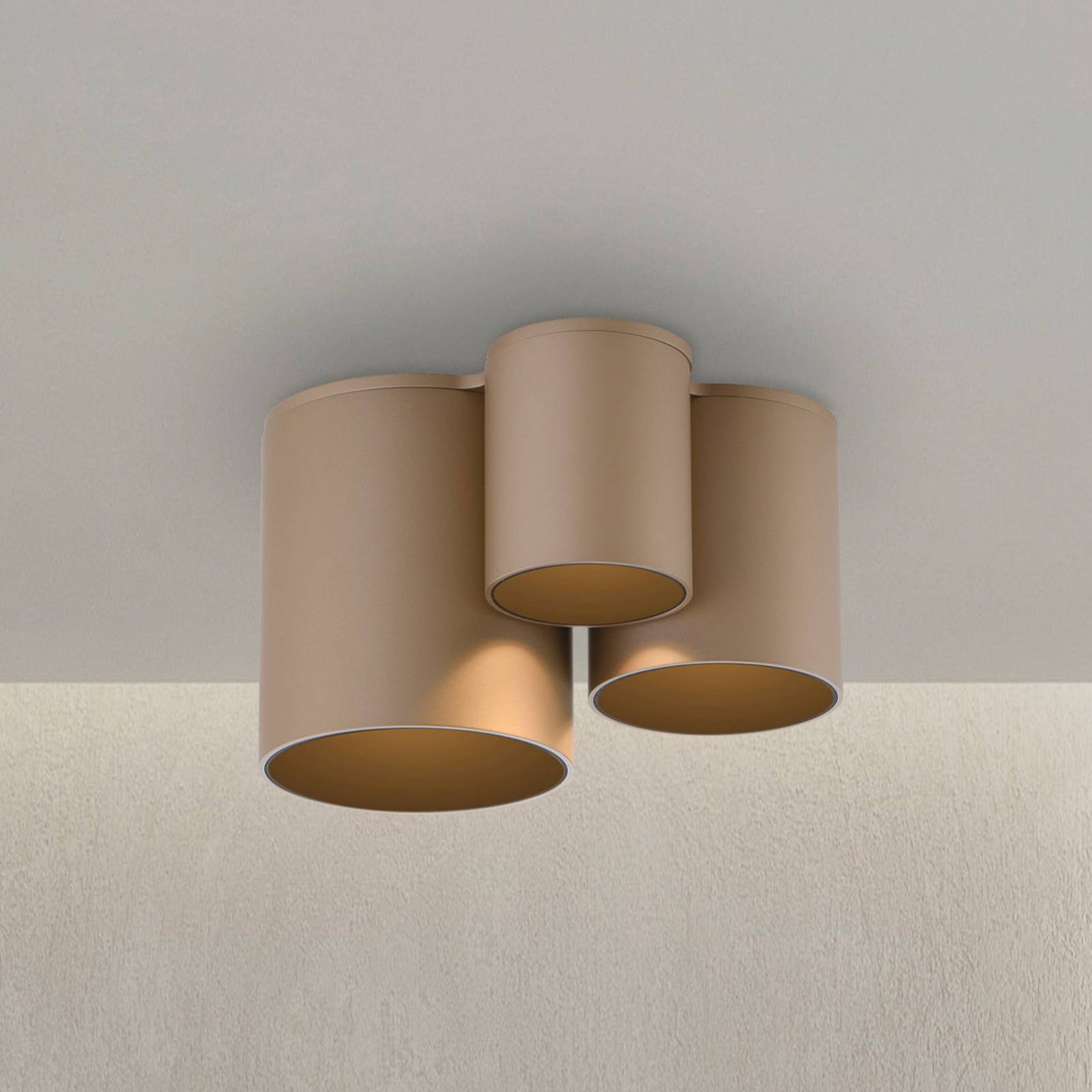 PURE lampa sufitowa LED do łazienki Point, kolor brązowy, 18 cm, 3-punktowa.