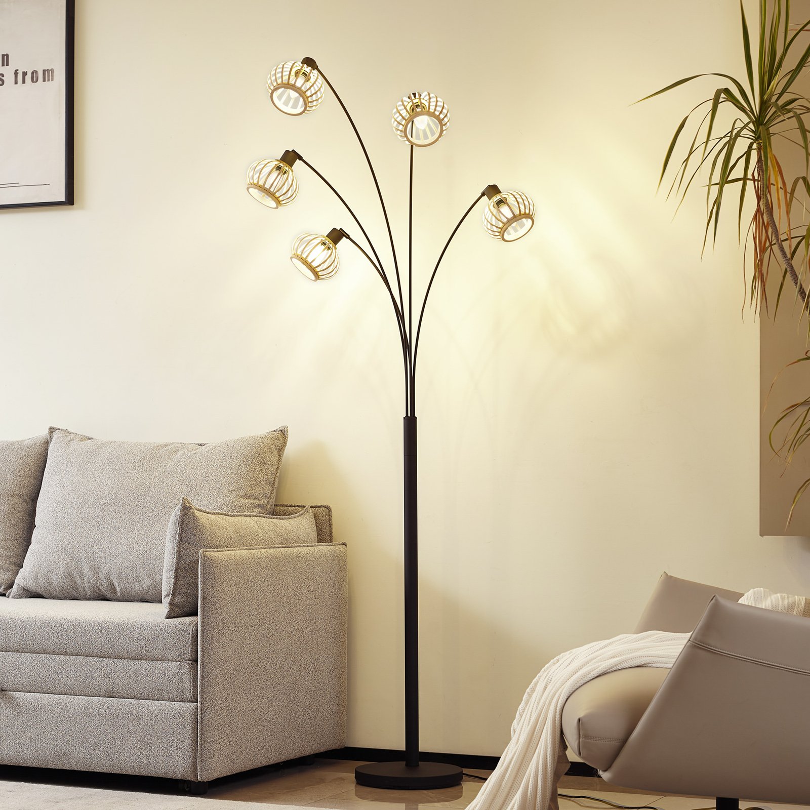 Lindby lampe sur pied Lielle, bambou naturel, à 5 lampes