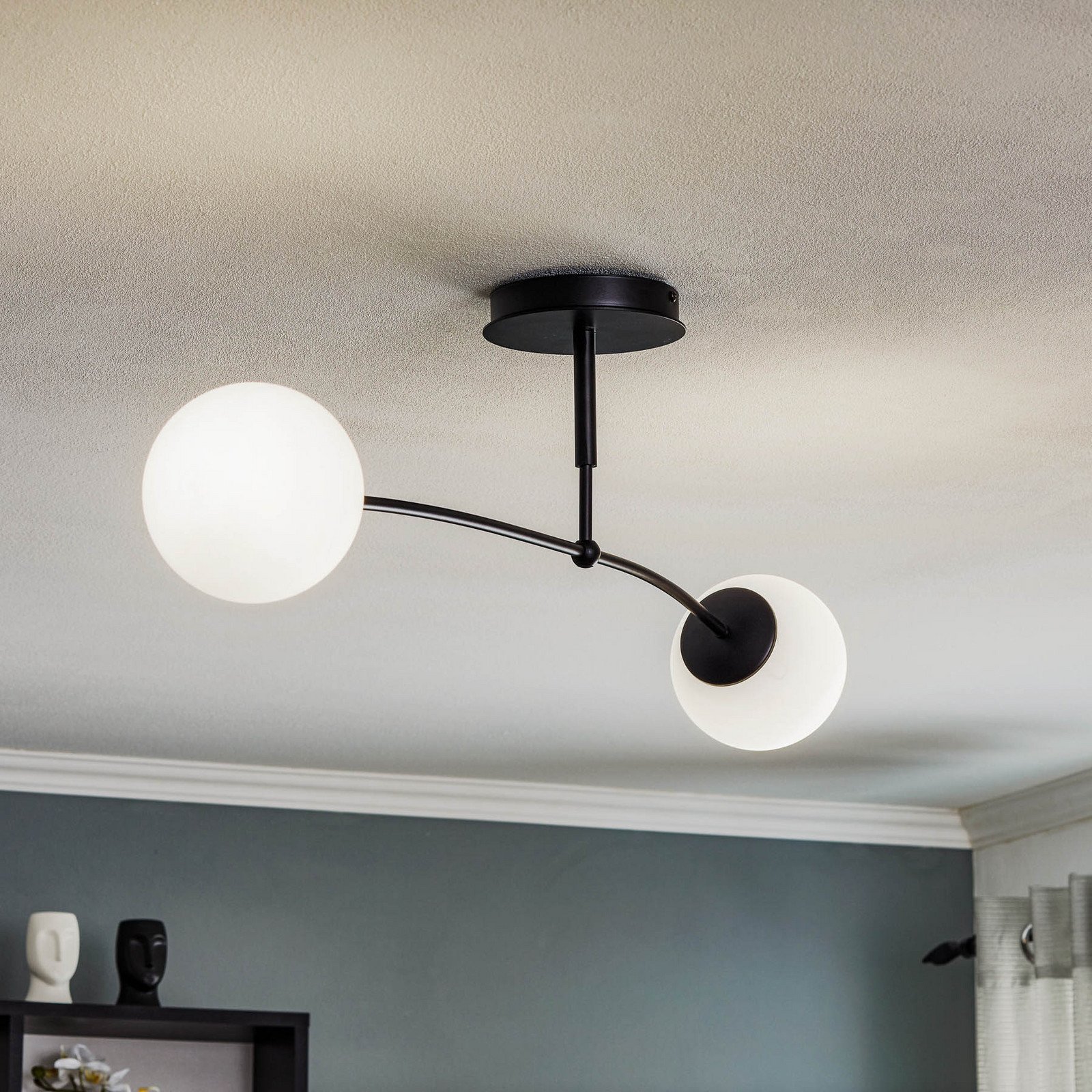 EMIBIG LIGHTING Plafonieră Pregos 2 2 becuri negru - Hol - Modern - negru alb - Metal