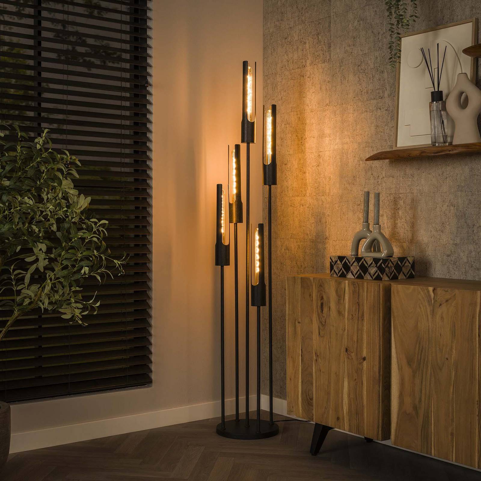 Zijlstra Tube vloerlamp, 5-lamps, zwart, metaal