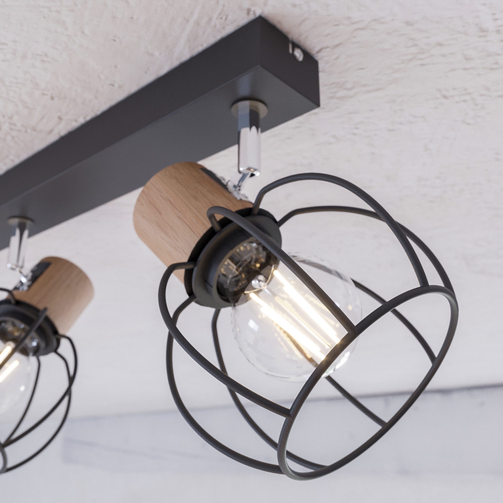 Envostar Fence plafondlamp, metaal/hout, 3-lamps.