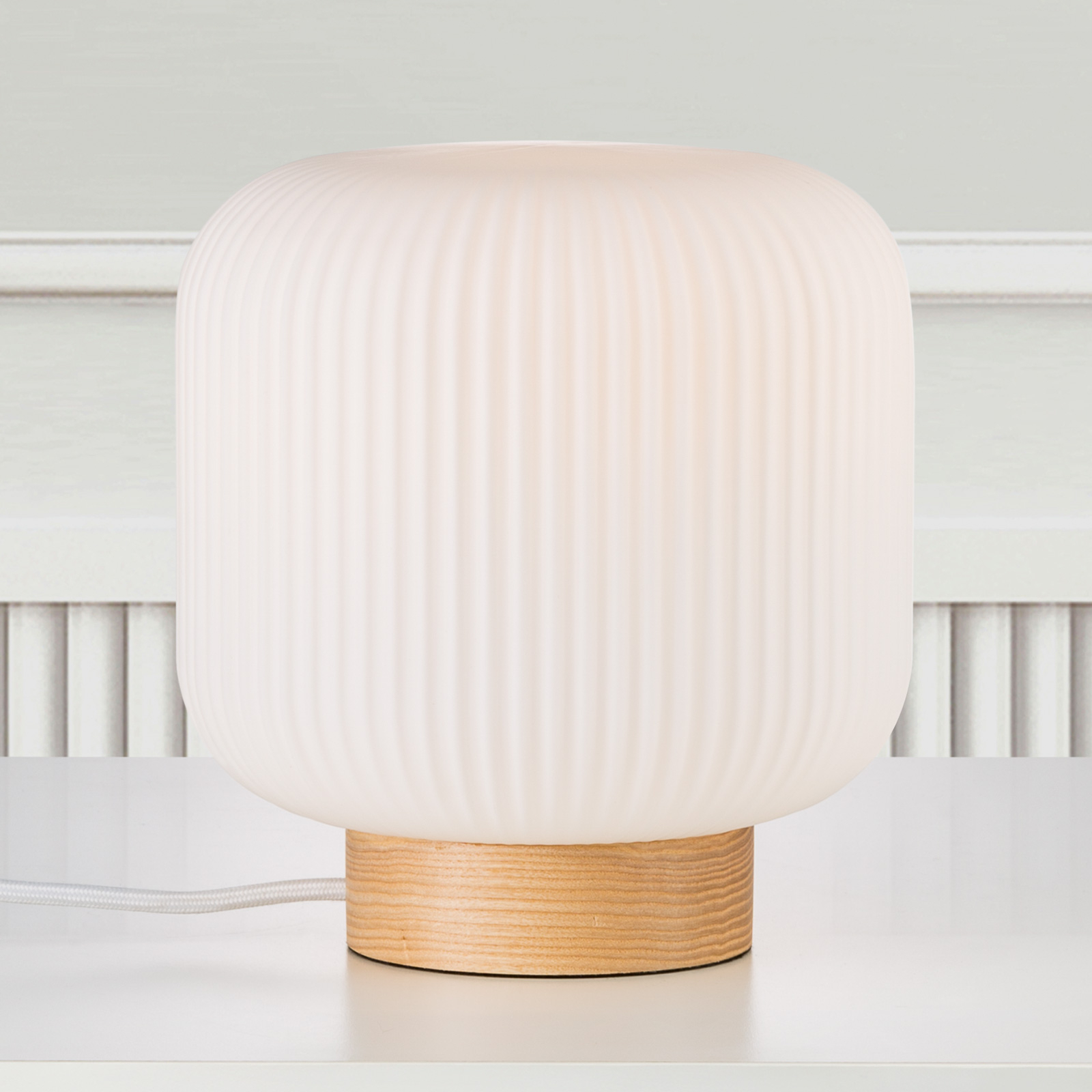 Nordlux Milford table lamp, glass lampshade, wooden base, for Living / Dining Room, glass, wood, E27, 40 W, energy efficiency: A++, H: 21.7 cm