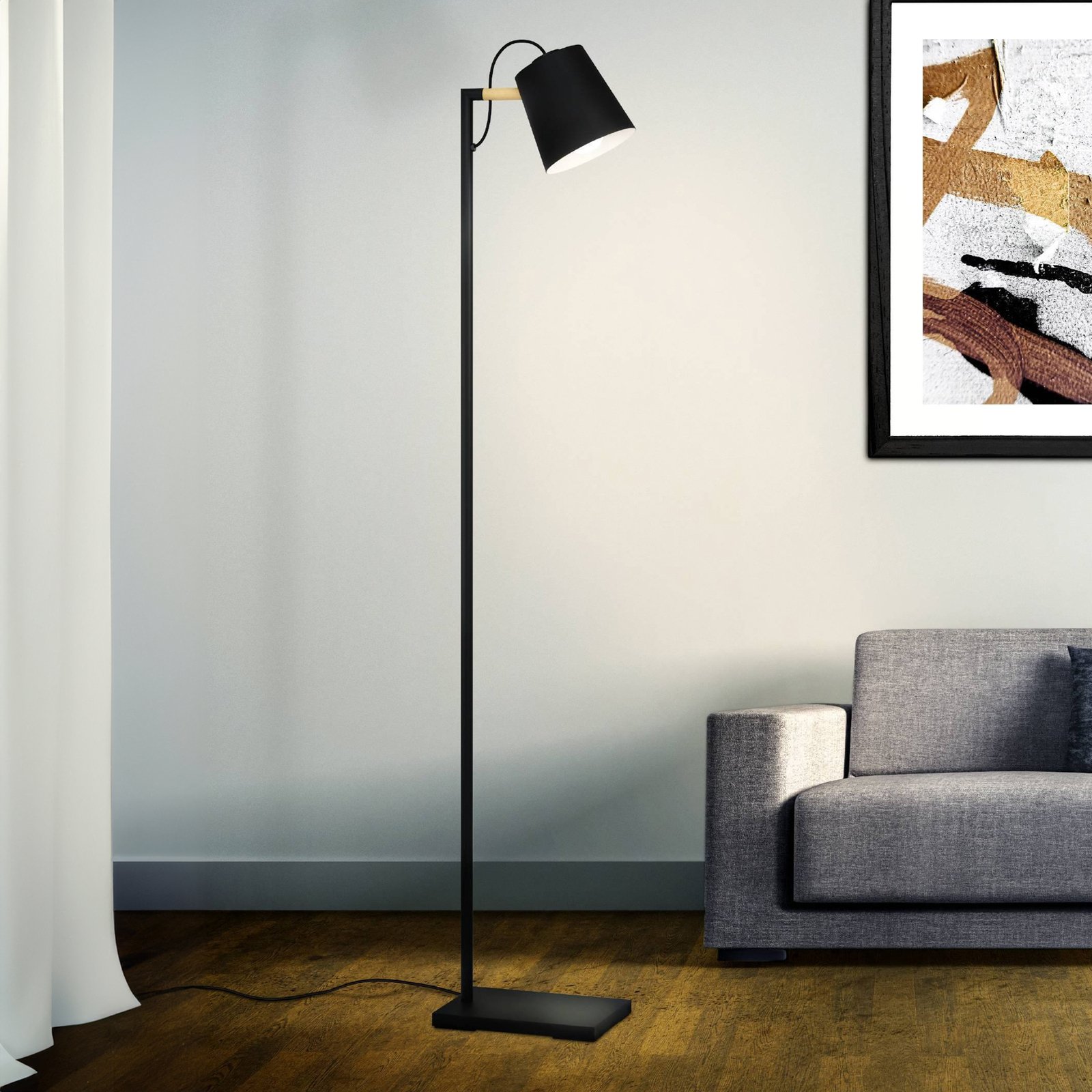 Lampe sur pied Lacey, hauteur 159,5 cm, noir, acier