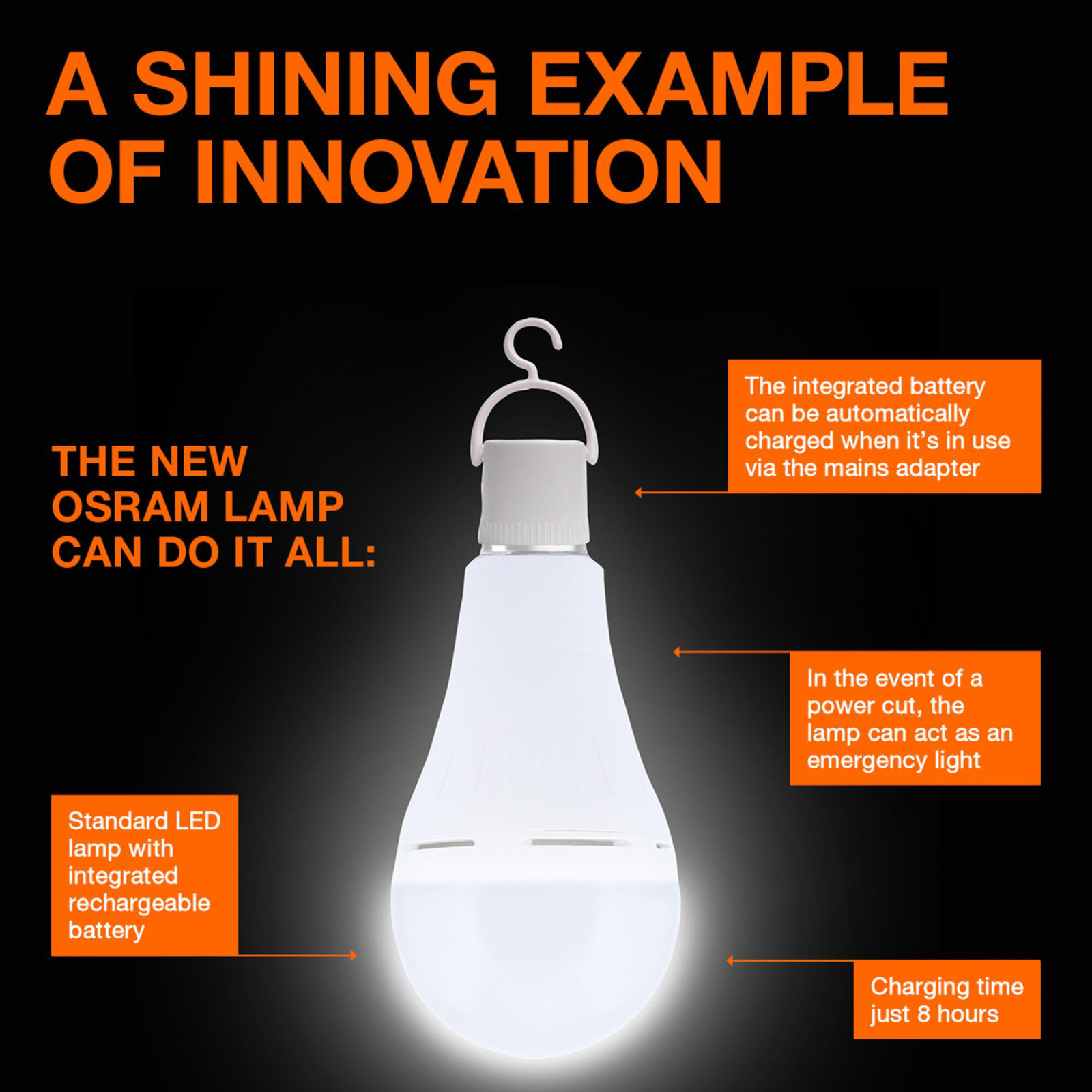 OSRAM bombilla convencional E27 8W mate 2700K luz de emergencia recargable