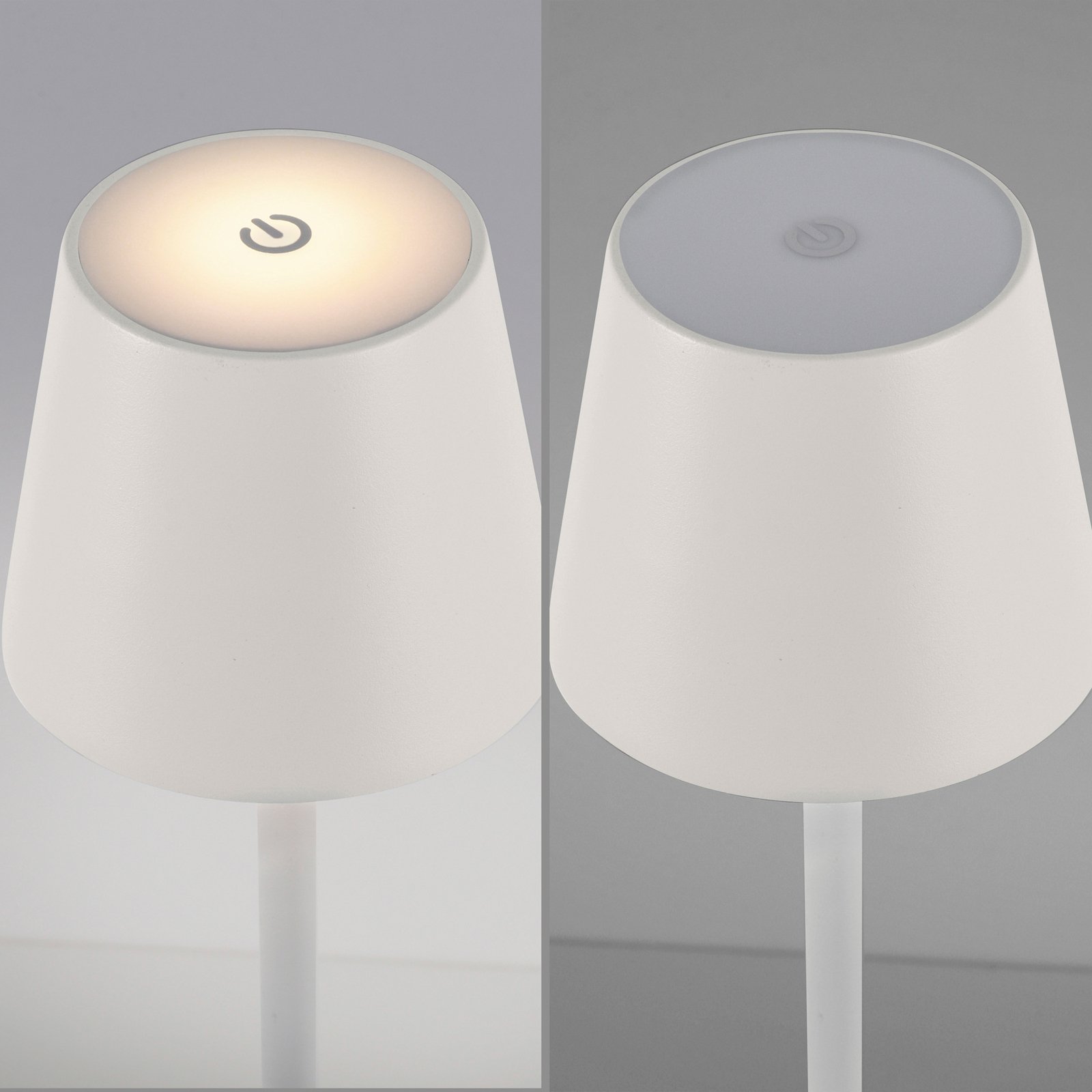 JUST LIGHT. Lampe sur pied LED rechargeable Euria, blanc, fer, IP54