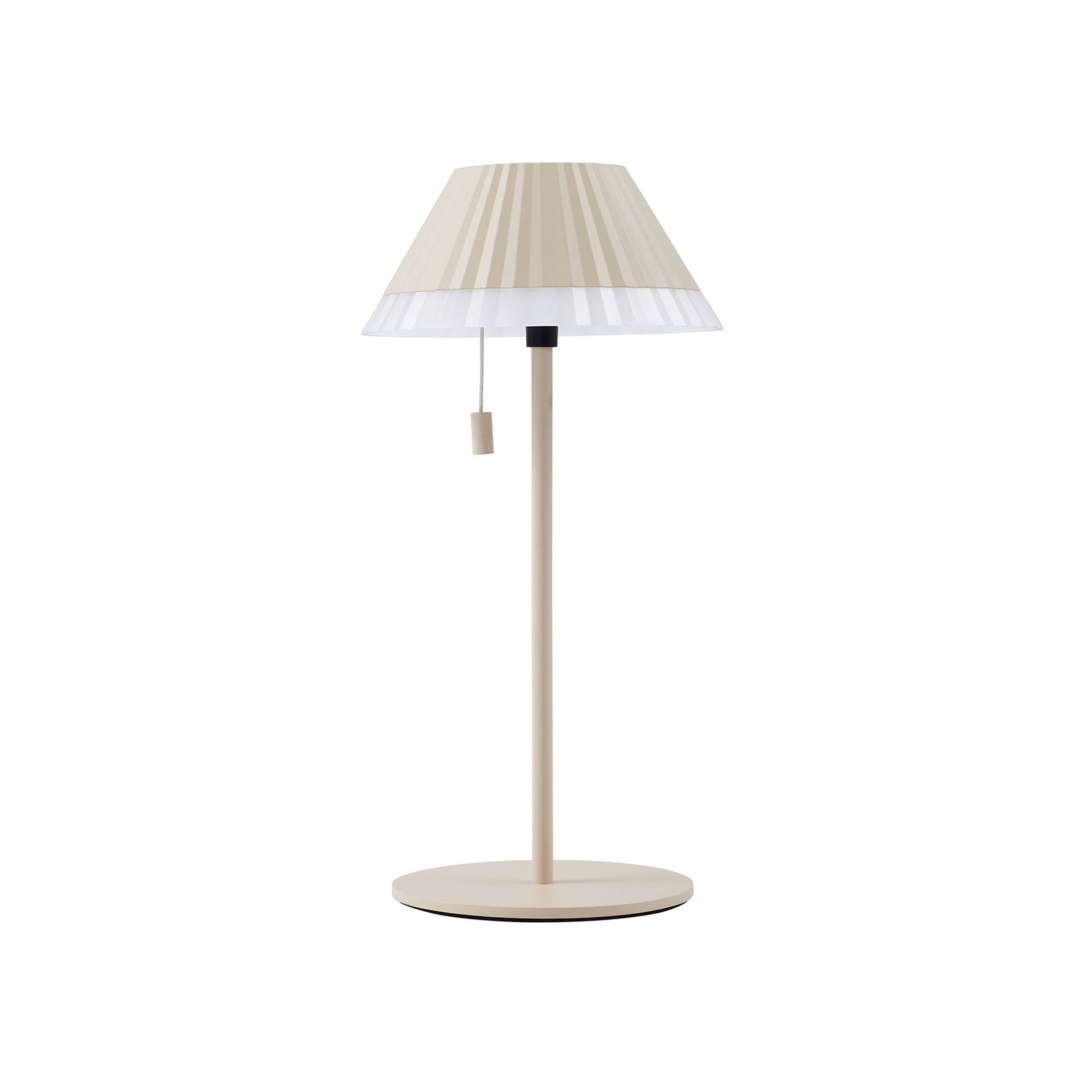 Lindby Lampe à poser LED rechargeable Ilvi, beige, aluminium, Ø 17,5 cm