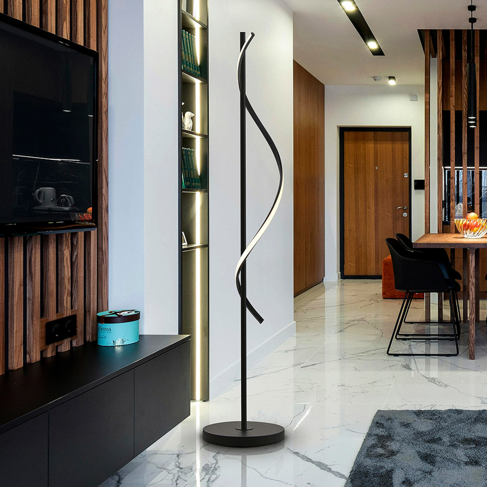 Schuller Valencia Lampadar LED Boa înălțime 170 cm negru metal - Camera de zi / sufragerie - Modern - negru mat opal - Aluminiu