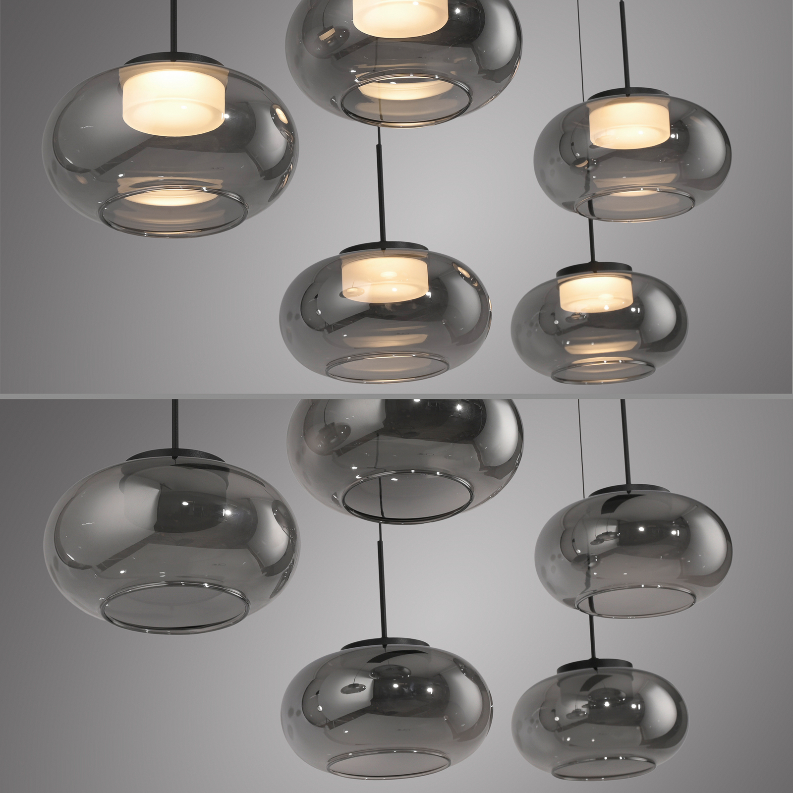 LED-visoka svetilka Sia, 5-svetilna, dimno siva, 3.000 K LED-visoka svetilka Sia, 5-svetilna, dimno siva, 3.000 K