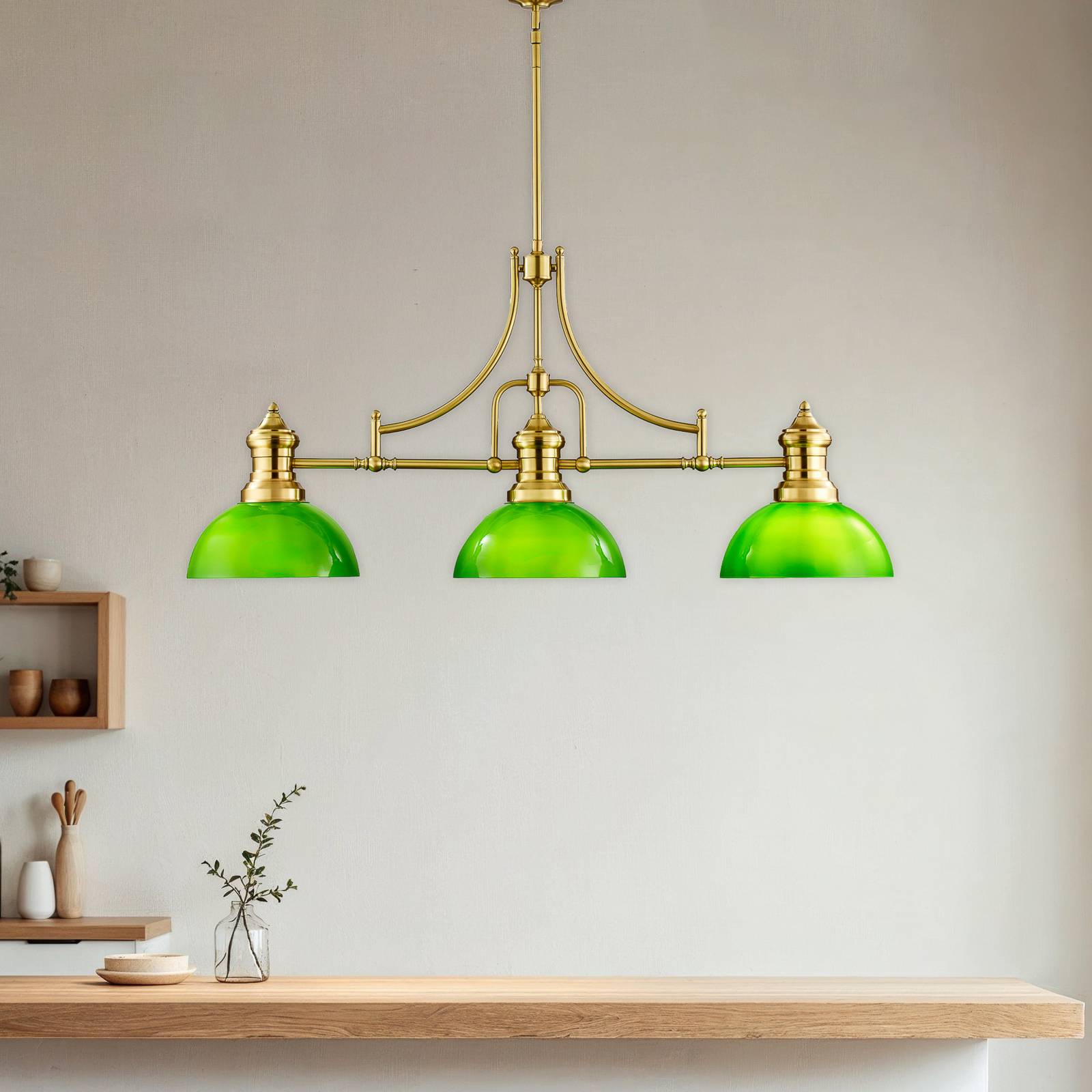 Hängeleuchte Platino, gold/grün, Glas, 3-flammig, E27 günstig online kaufen