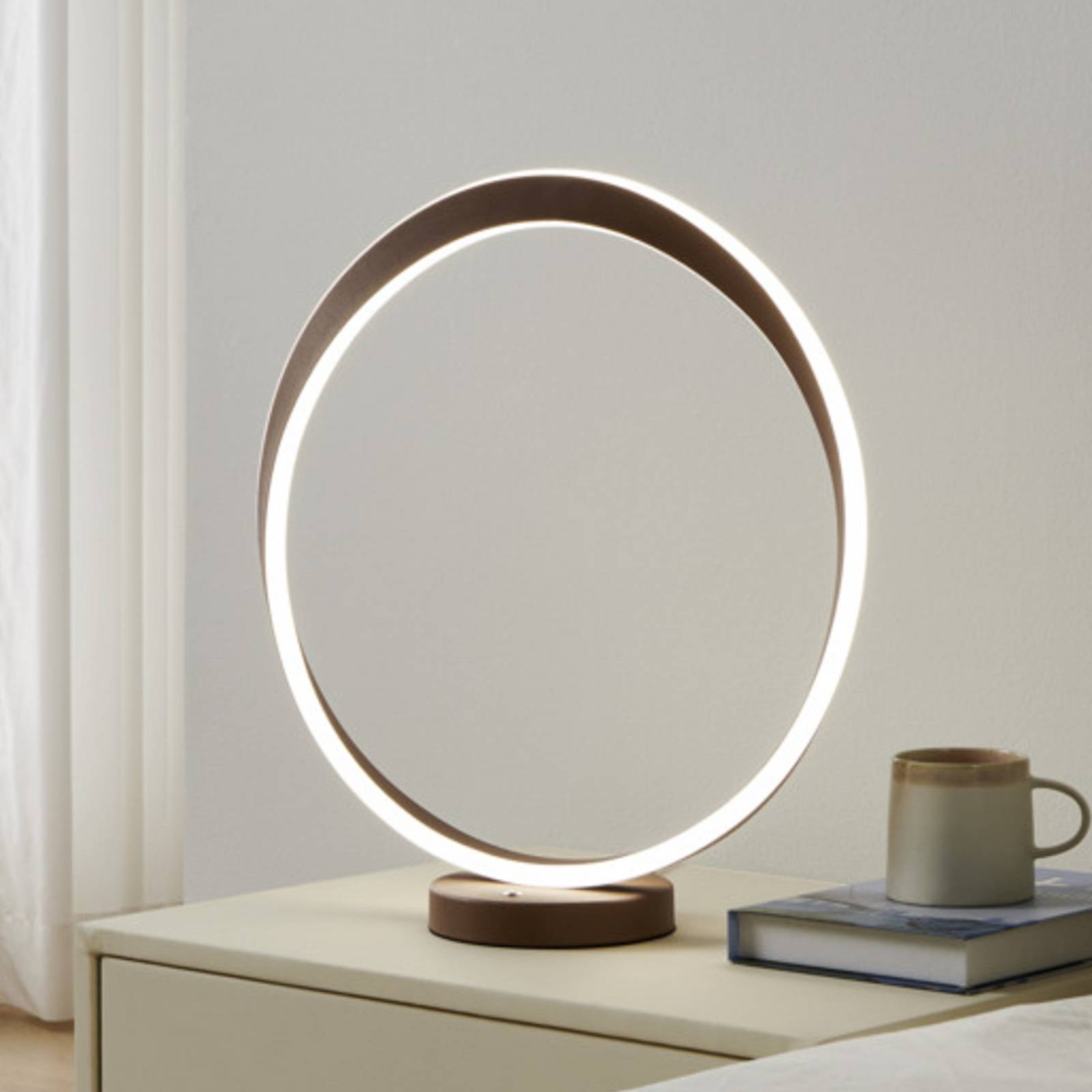 Lampa stołowa LED EGLO CAMEROTA, kolor brązowy, wysokość 44 cm, CCT, ściemniana