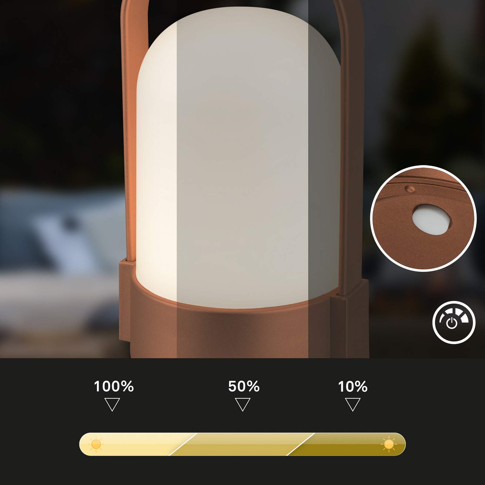 LED-Akku-Tischlampe ASA, kupferfarben, Höhe 15,5 cm, IP44