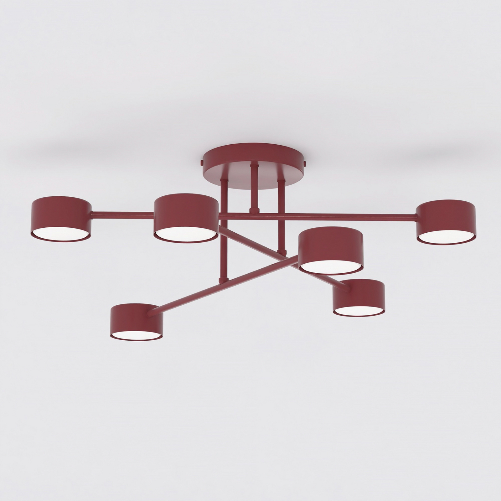 HALO ceiling light, dark red, Ø 60 cm, 6-bulb, metal, GX53 HALO ceiling light, dark red, Ø 60 cm, 6-bulb, metal, GX53