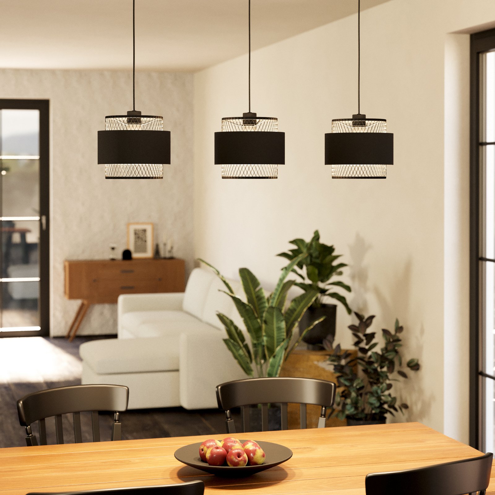 Suspension Bazely, noir, à 3 lampes