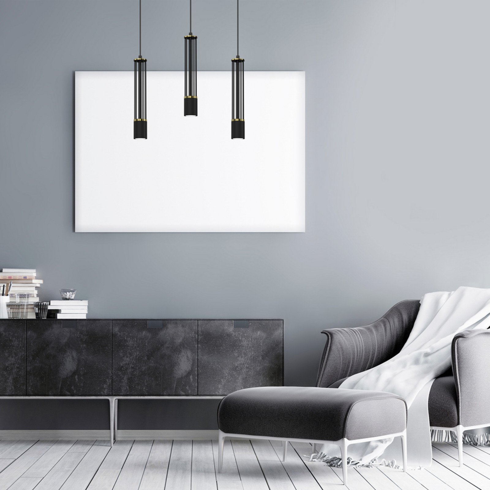 Eko-Light Lampă suspendată Estilo negru 3 becuri alungită - Camera de zi / sufragerie - Modern - negru auriu - Metal