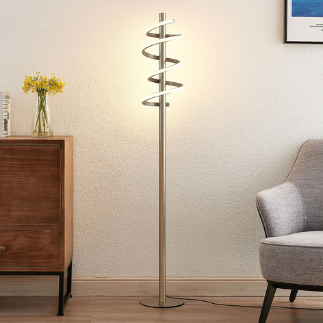 Lucande Milora LED-golvlampa, nickel satin