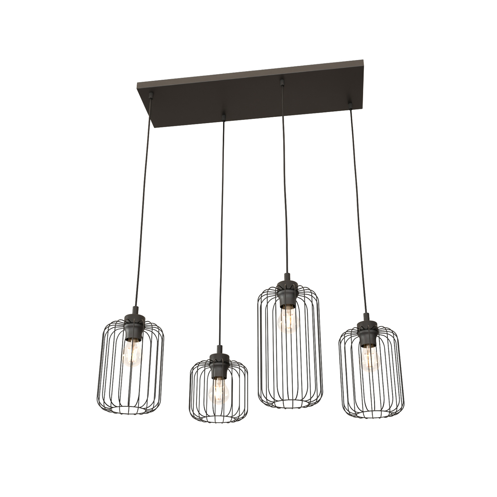 Suspension Vander, 4 lampes, 70 cm, noir, métal, E27