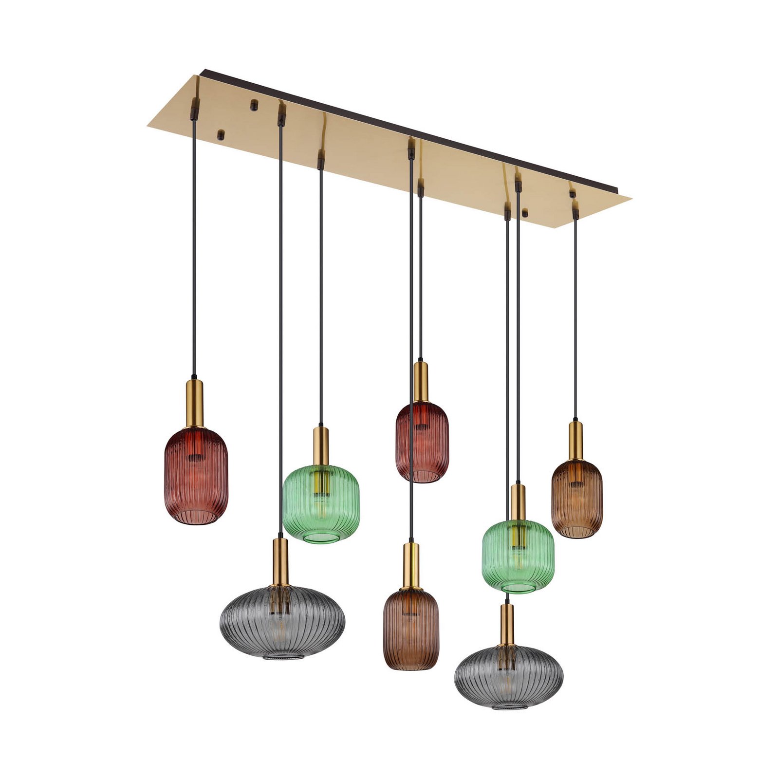 Normy pendant light, length 125 cm, colourful, glass, 8-bulb.